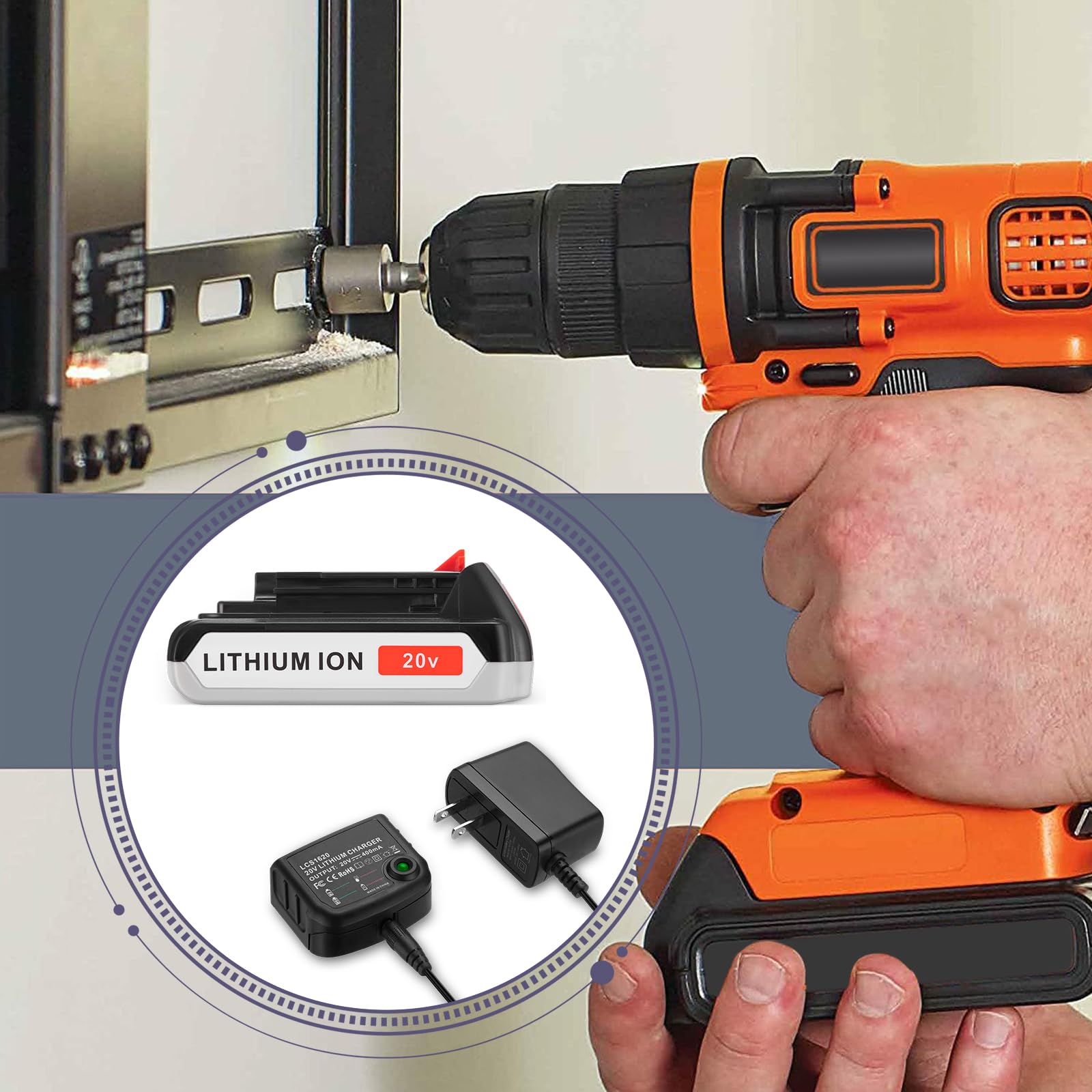 Original 20V 3.0Ah Replacement Battery with Charger Compatible for Black & Decker Power Tools - Perfect for Drills, Saws & Outdoor Equipment