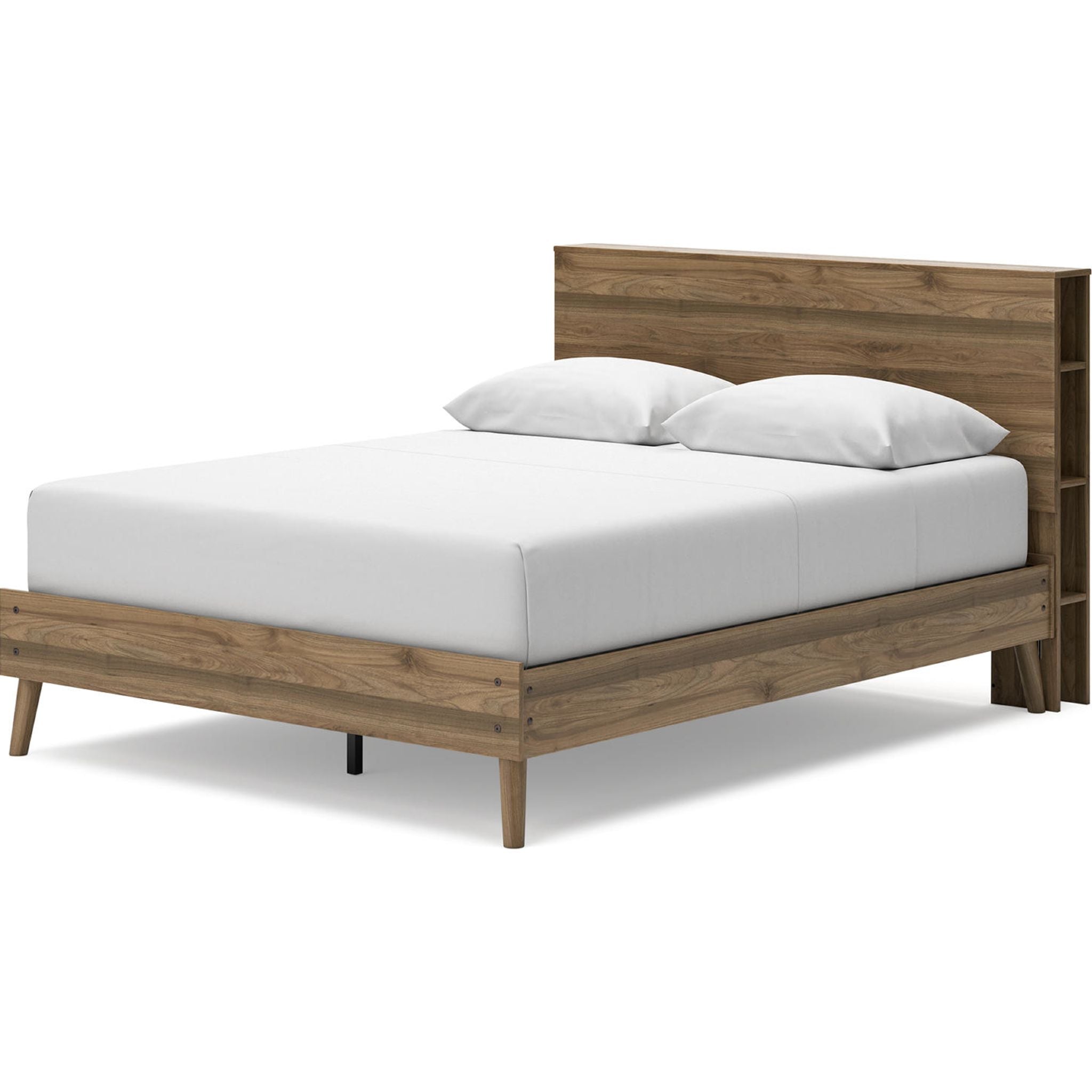 Aprilyn Queen Bookcase Bed with Storage - Honey Finish, Modern Platform Bed Frame with Bookshelf Headboard, Perfect for Small Spaces & Bedroom Organization
