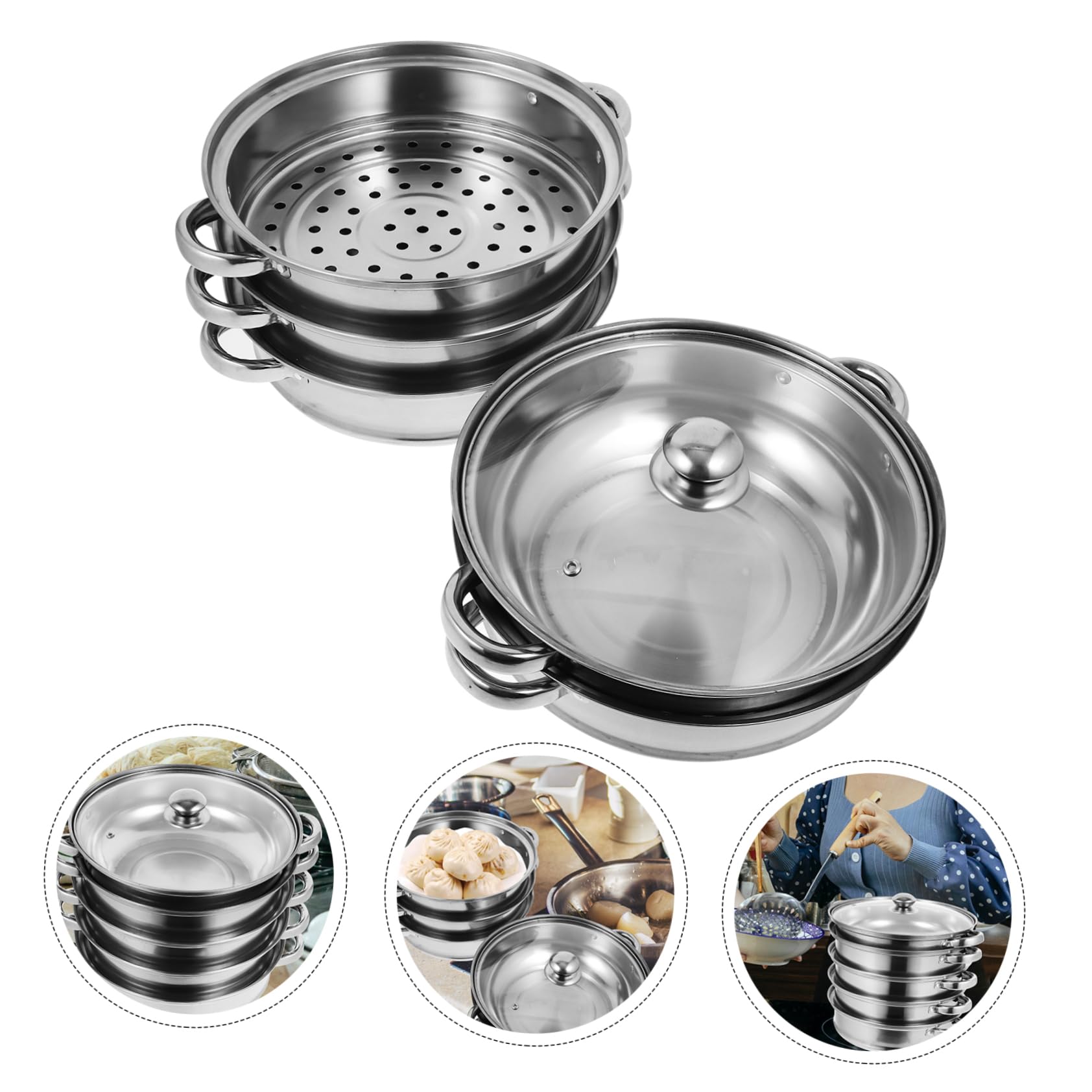Yardwe Scarab Hot Pot 5-Tier Stainless Steel Steamer Set - 28cm Multi-Layer Food Steamer Cookware for Dumplings, Vegetables & Seafood - Perfect for Home Cooking, Restaurants & Asian Cuisine