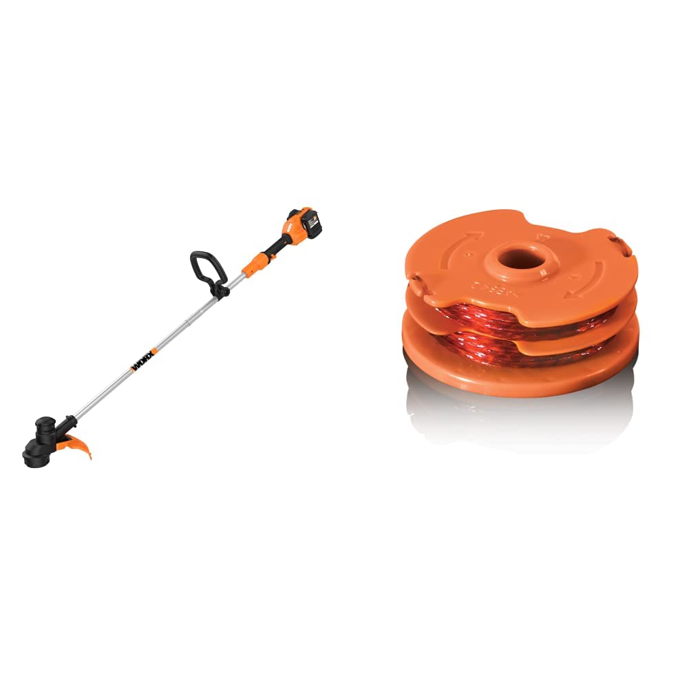 Worx WG183 40V 13-Inch Cordless String Trimmer with Battery & Charger - WA0007 2-Pack 16-Foot Replacement Spools & Trimmer Line - Perfect for Lawn Edging, Weed Control & Yard Maintenance