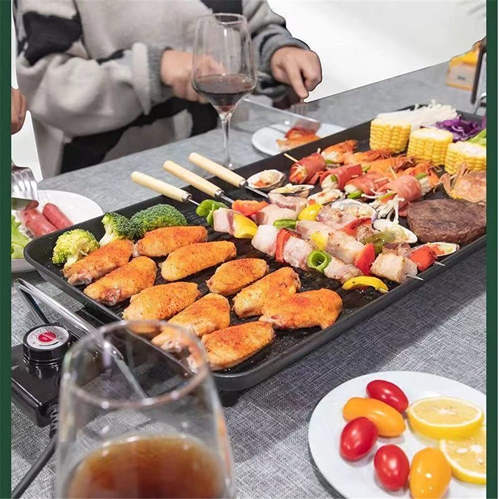 Electric Griddle Grill - Non-Stick Smokeless BBQ Pan with 5-Level Temperature Control, Waterproof Coating for Indoor/Outdoor Use (48x28cm) - Perfect for Family Gatherings, Camping Trips & Backyard Parties