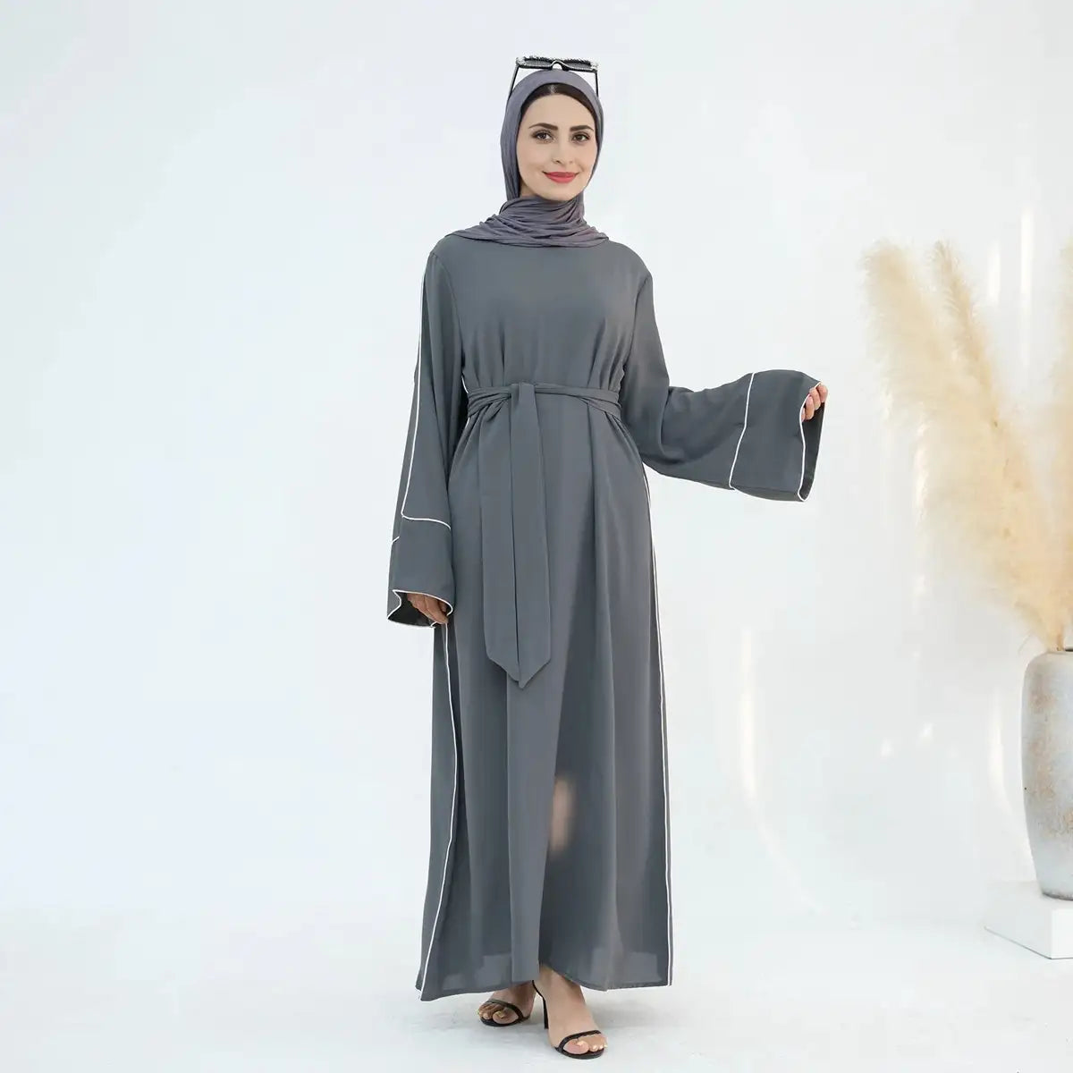 Elegant Solid Color Hem Abaya Dress - Modest Islamic Fashion for Women | Perfect for Prayer, Mosque, and Everyday Wear