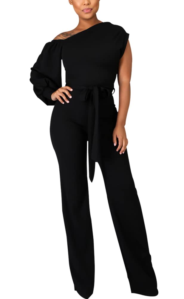 JTNFairy Women's Summer One Shoulder Wrap Jumpsuit - Stretchy High Waist Romper with Pockets | Casual Dressy Outfit for Beach, Party & Vacation
