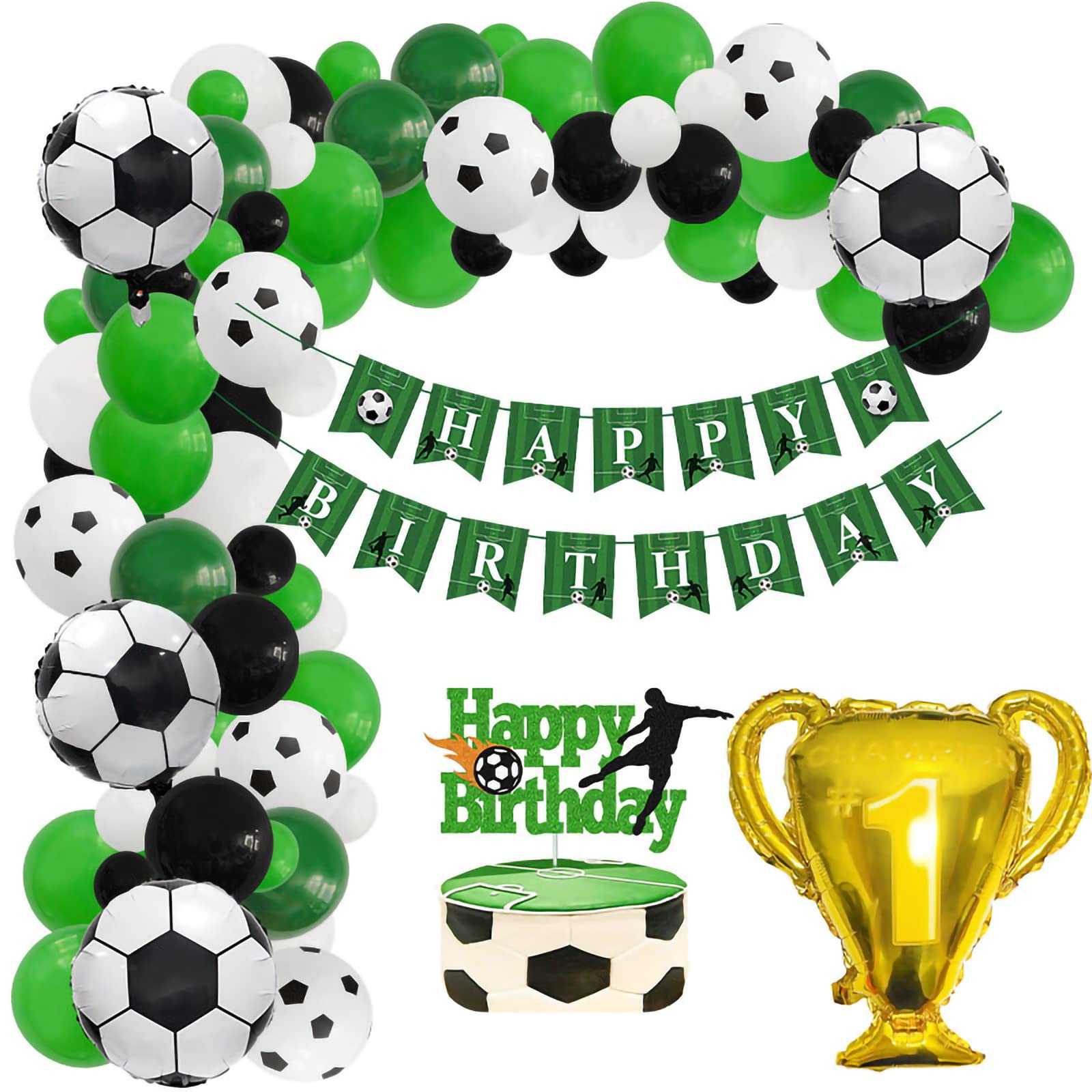 2022 World Cup Soccer Balloons Decorations Kit - 108Pcs Green White Black Foil Balloons for Soccer Party, Kids Birthday, Football Theme Events | Perfect for Stadium Decor, Team Celebrations & Fan Gatherings