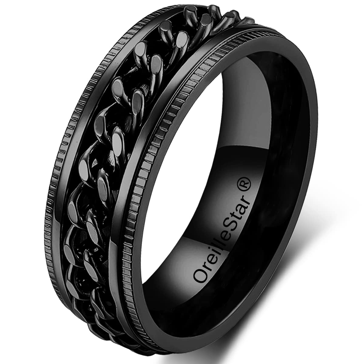 OreilleStar Spinner Ring for Men - Stainless Steel Anxiety Relief Fidget Ring, Black & Silver Thumb Ring for Stress Relief - Perfect for Office, Travel, and Daily Relaxation