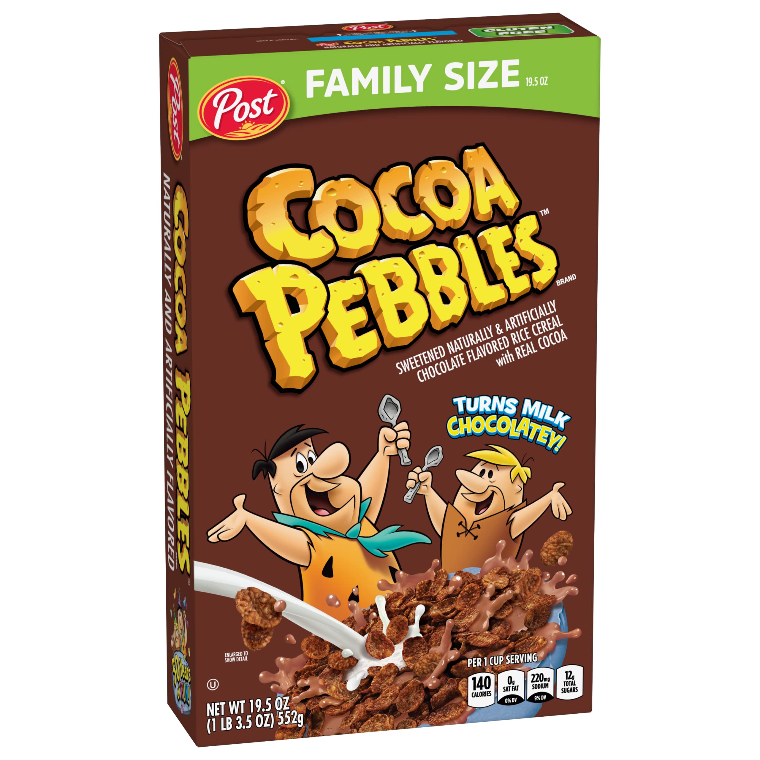 Post Cocoa PEBBLES Gluten-Free Breakfast Cereal - Cocoa Flavored Crispy Rice Cereal, 19.5 Oz - Perfect for Quick Breakfast, Snacks & On-the-Go Meals