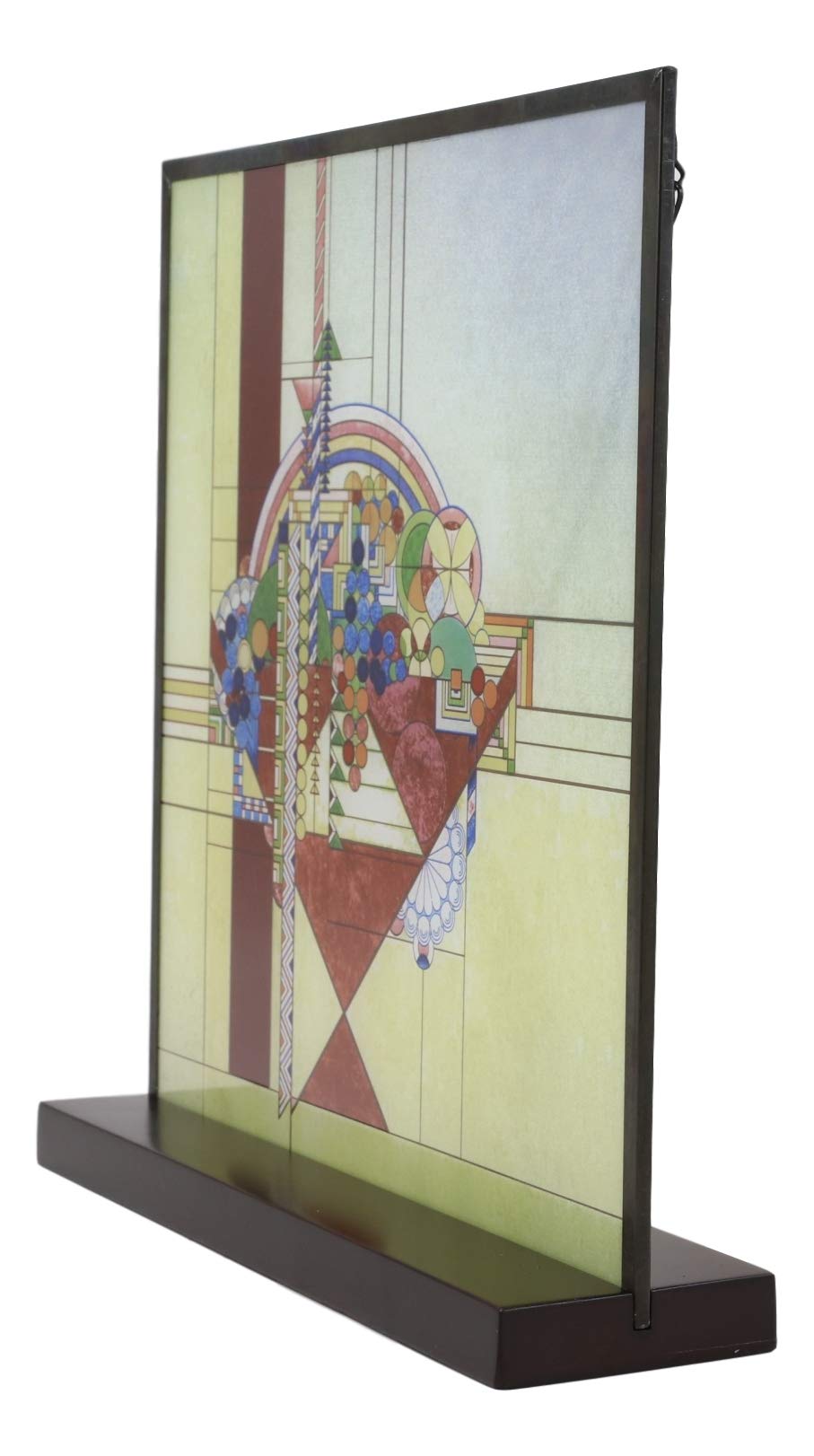 Frank Lloyd Wright Stained Glass May Basket Wall Art - Metal Frame & Wooden Base - Modern Architecture Decor for Home & Office - Hanging or Desktop Display