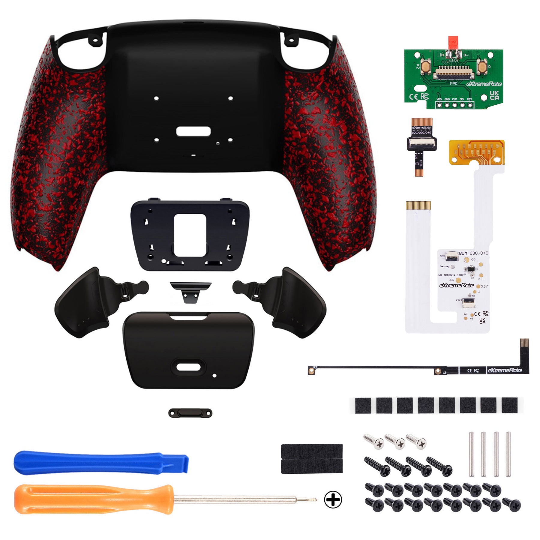 eXtremeRate Remappable RISE V3 Remap Kit for PS5 Controller BDM 030/040/050 - Textured Red Back Buttons | Customizable Gaming Accessory for Competitive Play & Enhanced Performance