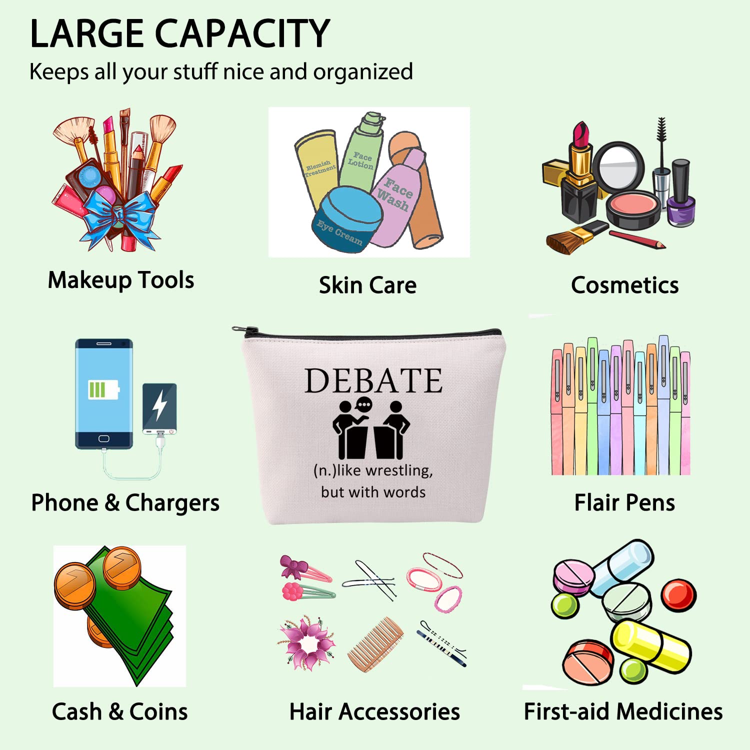 FOTAP Debater Survival Kit - Debate Team Cosmetic Bag with Zipper Pouch, Makeup Organizer & Master Debater Gift - Perfect for Debate Tournaments, School Competitions & Speech Events
