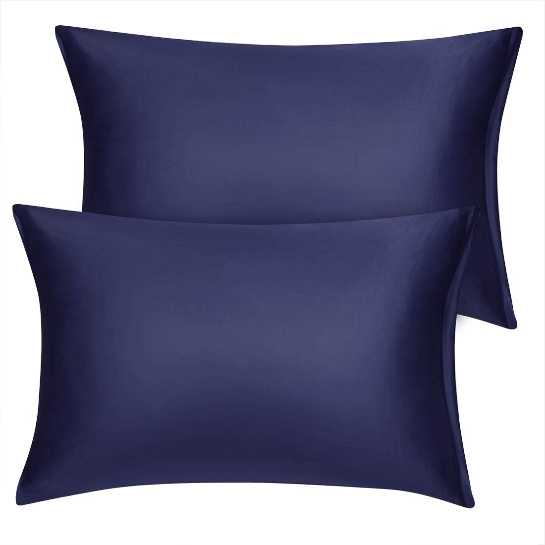Luxury Satin Pillowcase Set of 2 with Zipper - Super Soft Silky Pillow Covers 14x20 Inches Navy Blue - Perfect for Travel, Home & Gift Giving