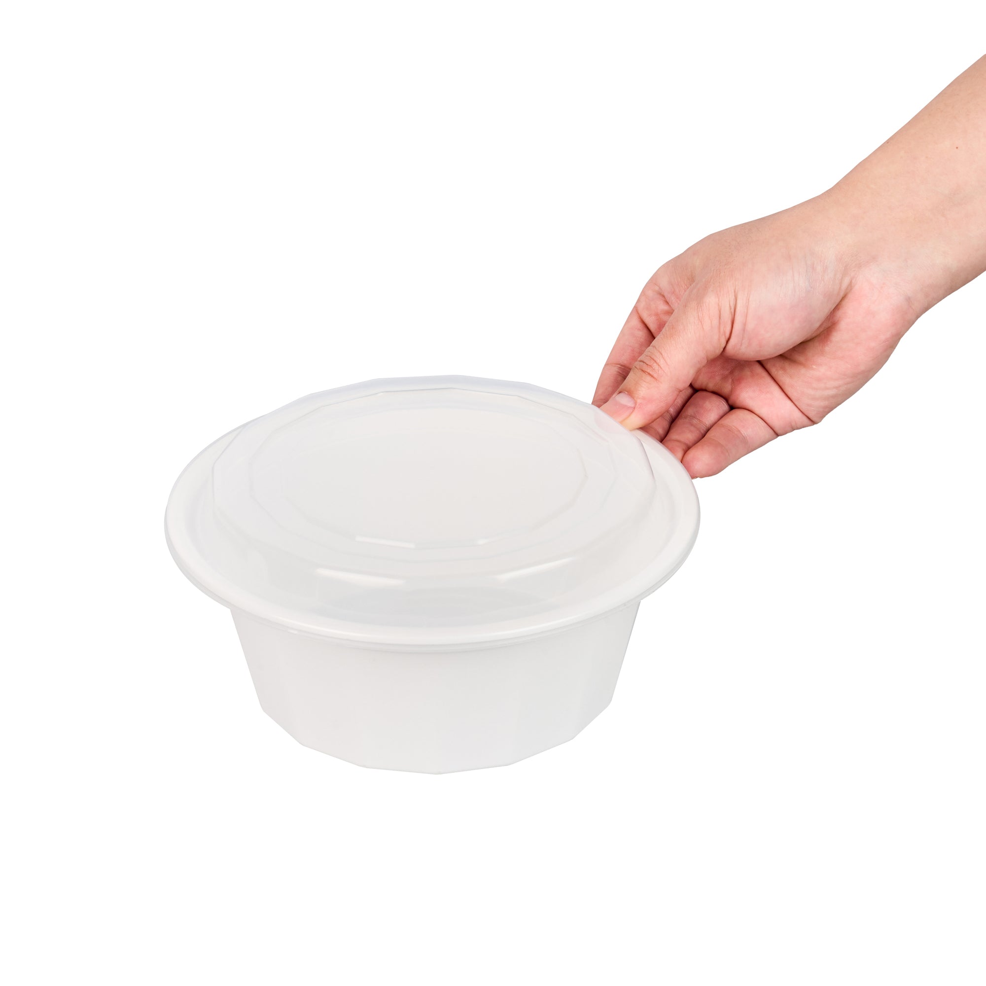 32 oz Round White Plastic Food Storage Containers with Clear Lids - Microwave Safe Takeout Boxes (7.25