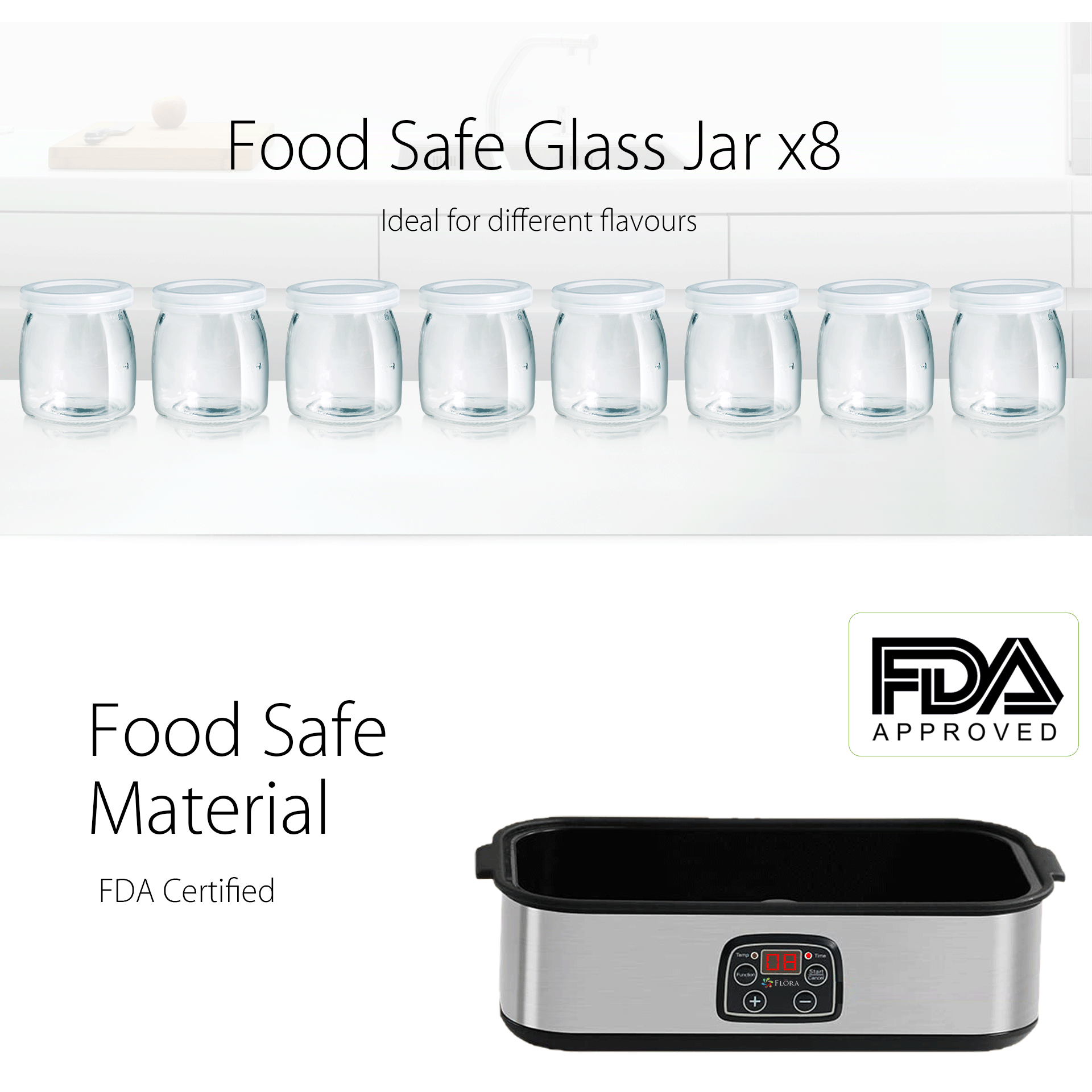 Electric Yogurt Maker Machine with 8 Glass Jars - Digital LCD Display & Temperature Control for Homemade Yogurt, Natto, Rice Wine & Curd - Perfect for Healthy Breakfast, Snacks & Fermented Foods (FL YME 816)