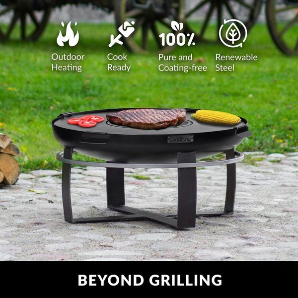 Viking 24-Inch Outdoor Fire Pit with Removable Grill Plate - Perfect for Backyard Camping, BBQ Parties & Patio Gatherings