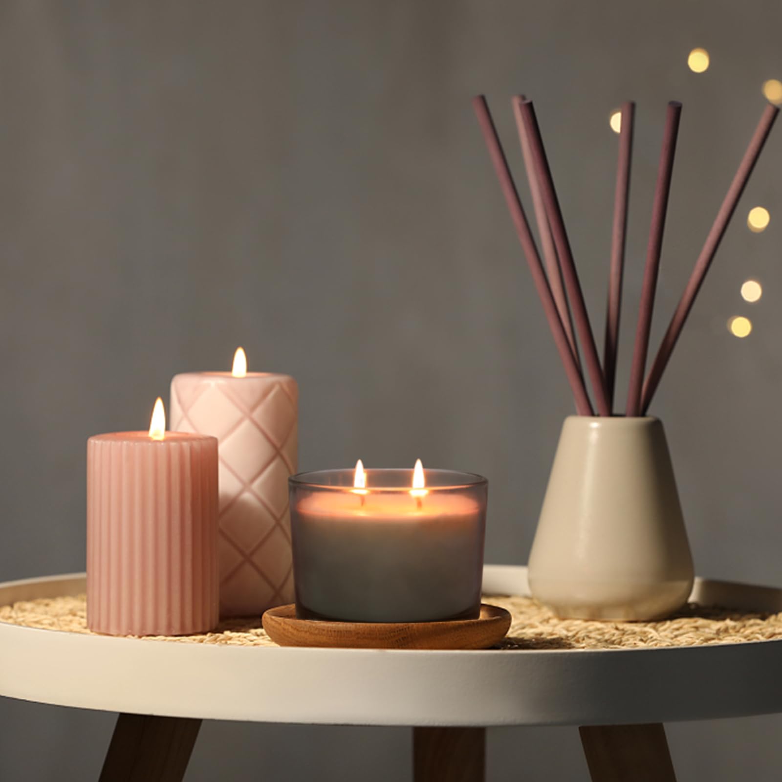 16oz 3 Wick Candle Jars 6 Pack - Large Empty Gray Glass Candle Making Containers with Bamboo Lids, DIY Candle Supplies Kit with Stickers & Labels - Dishwasher Safe - Perfect for Home Decor, Wedding Favors & Gift Packaging