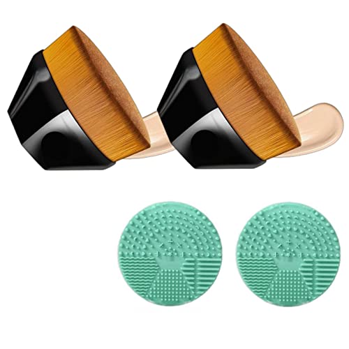 **Professional Flat Top Kabuki Foundation Brush - Flawless Makeup Application with Storage Case & Cleaning Pad (2-Pack, Black) - Perfect for Liquid & Powder Foundation, Contouring & Blending**