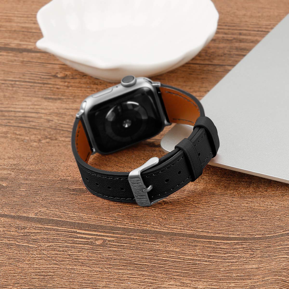 Genuine Leather Apple Watch Band 42mm 44mm - Premium Replacement Strap Compatible with iWatch Series 6/5/4/3/2/1 & SE - Soft Comfortable Watch Band for Men & Women - Perfect for Work, Gym & Everyday Wear