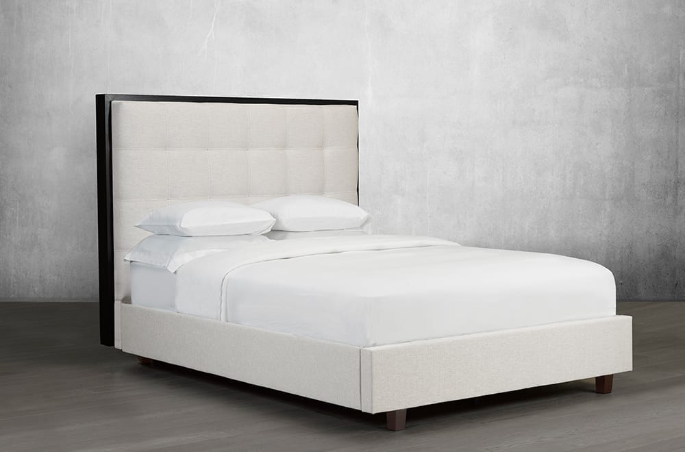 Classic Tufted Headboard Bed with Stained Wood Trim - Elegant Bedroom Furniture for Master Suite, Guest Room & Cozy Home Decor