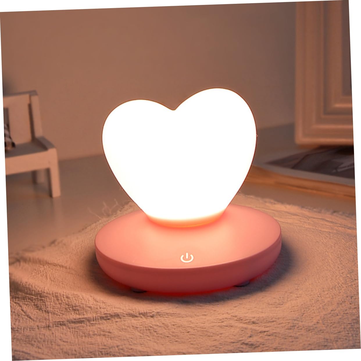 Angoily 2-Pack Rechargeable LED Night Light for Kids - Heart Shape Bedside Lamp with Auto Sensor, Perfect for Nursery, Bedroom & Bathroom Nightlight
