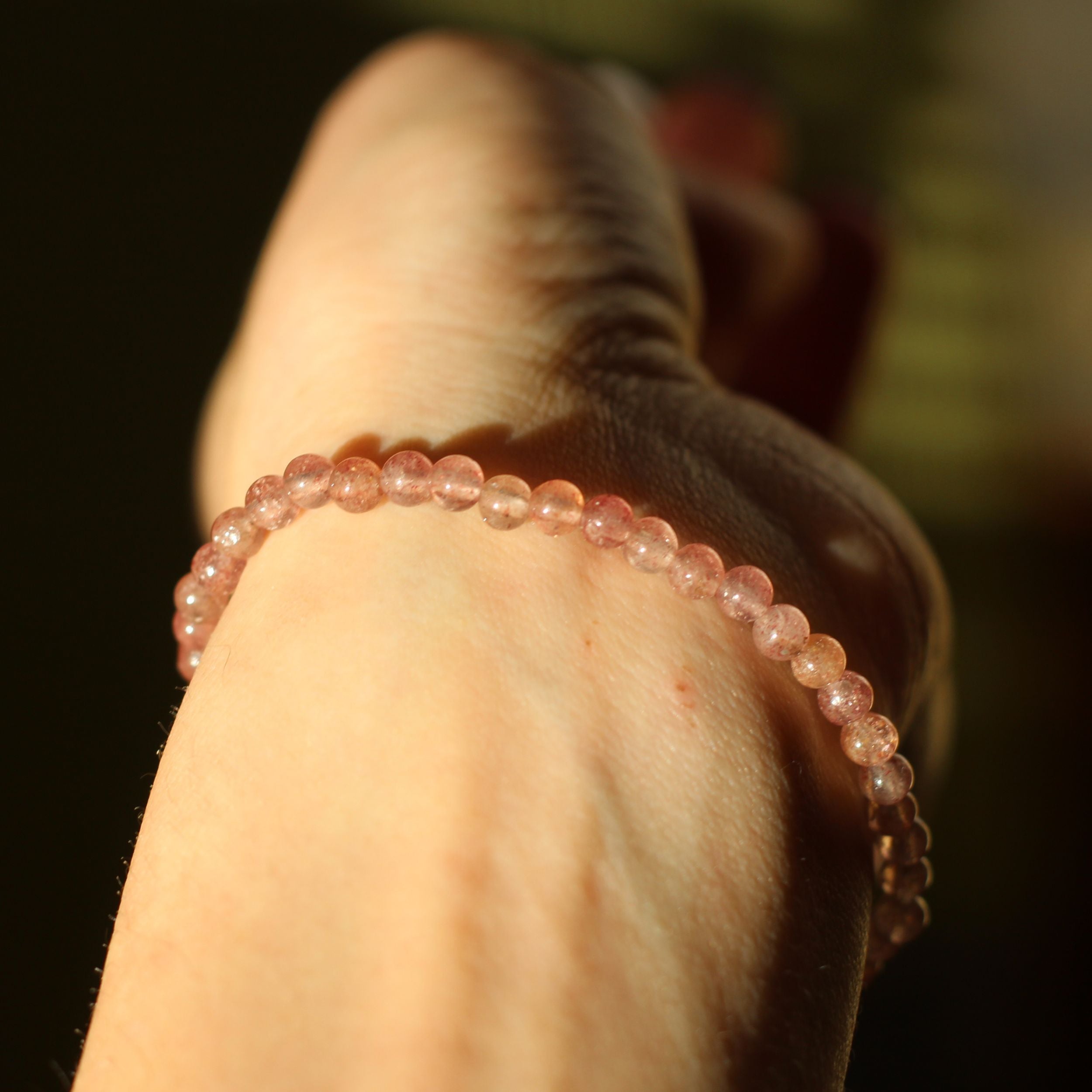 Strawberry Quartz Healing Bracelet for Women - Mini Crystal Beaded Stretch Bracelet for Stress Relief & Positive Energy - Perfect for Meditation, Yoga & Everyday Wear