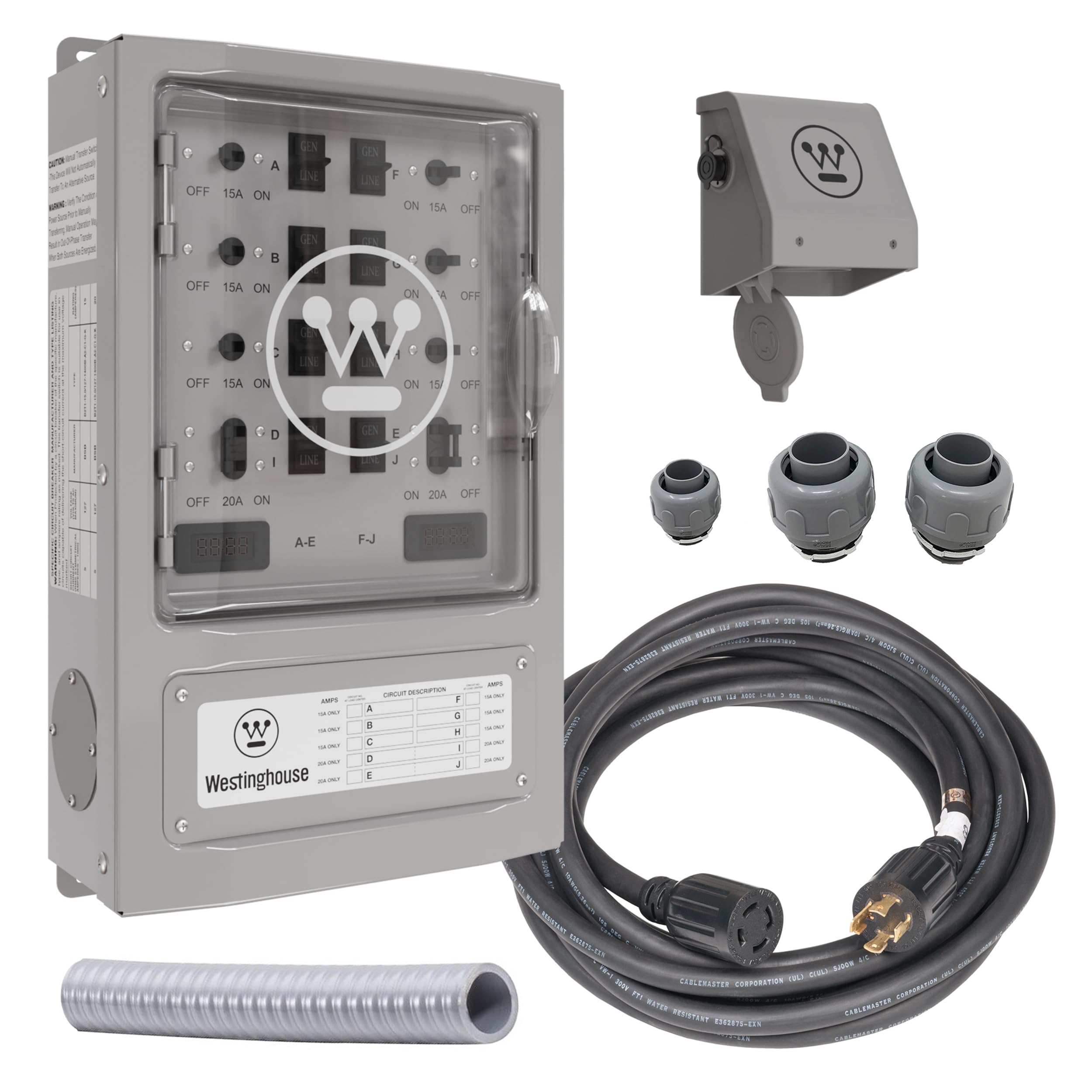 Westinghouse 30 Amp Generator Transfer Switch Kit with 8 Circuits - Compatible with 7500W Generators, Weatherproof Grey - Perfect for Home Backup Power During Outages & Emergency Power Transfer
