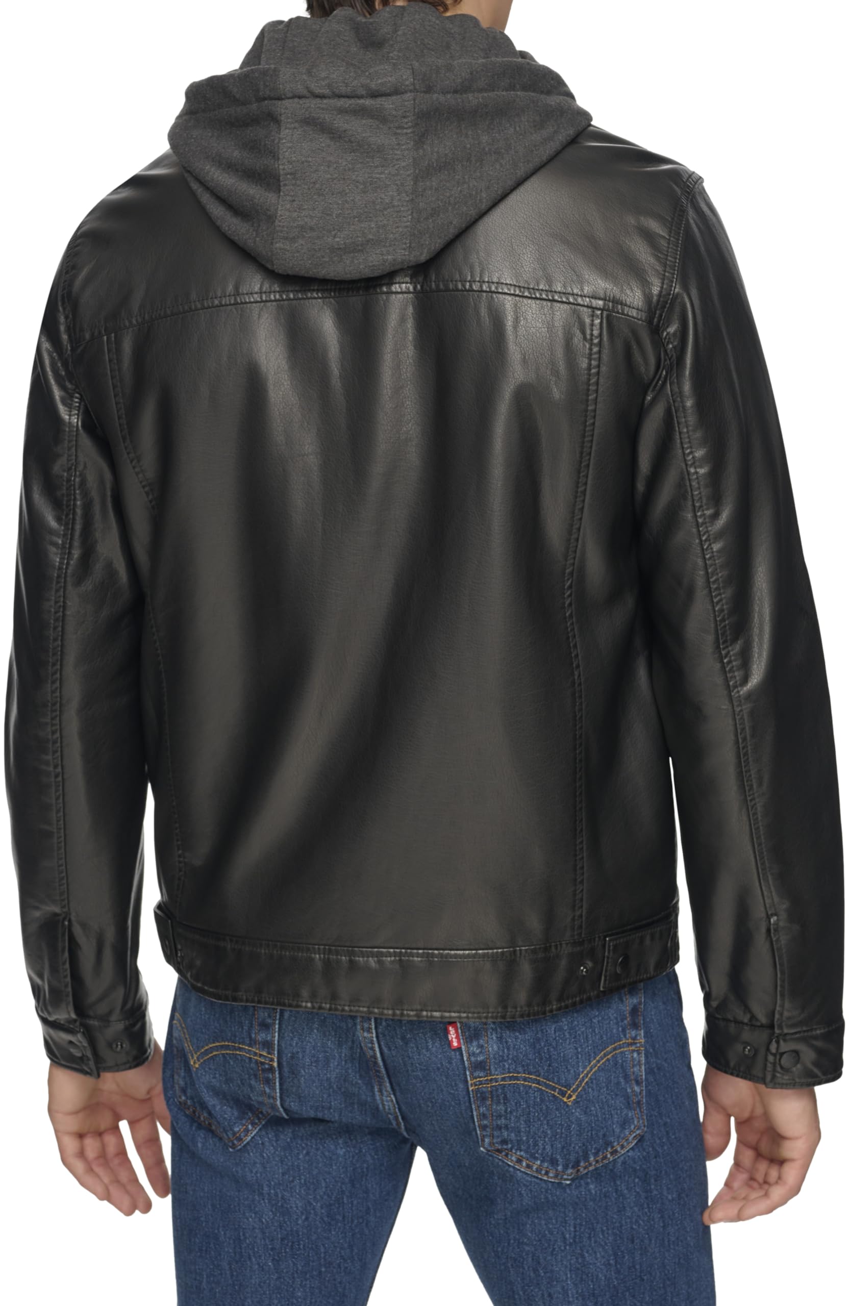 Levi's Men's Faux Leather Hooded Trucker Jacket with Sherpa Lining - Regular, Big & Tall Sizes | Stylish Winter Outerwear for Casual Wear & Outdoor Activities