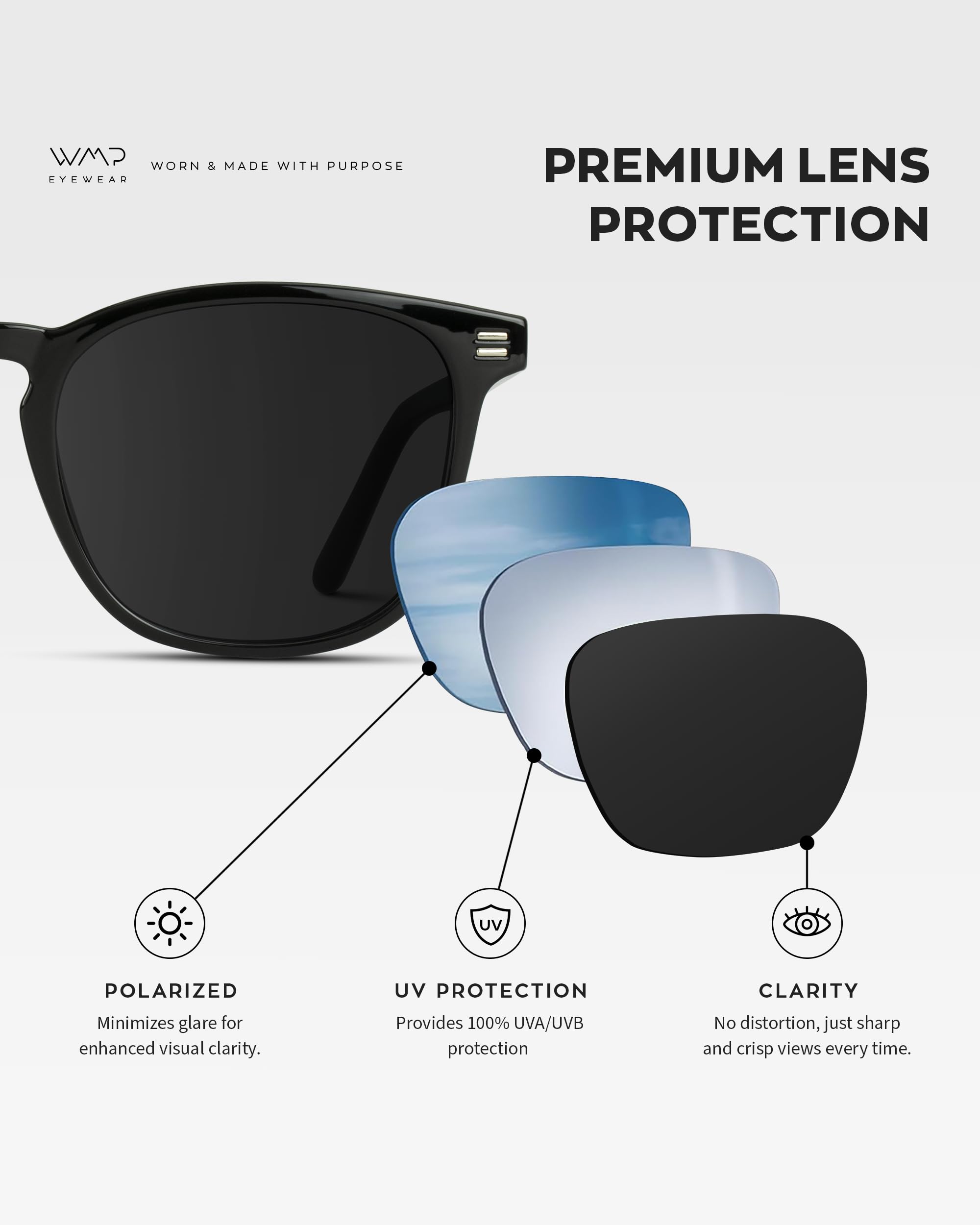 WMP Eyewear - Polarized Modern Rounded Square Sunglasses for Men | UV Protection & Anti-Glare | Perfect for Driving, Outdoor Sports & Beach Vacations