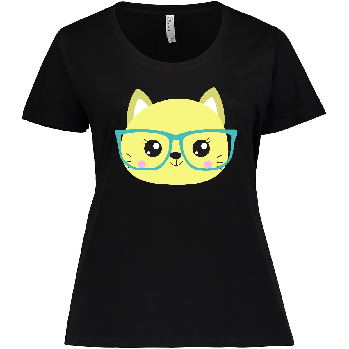 Hipster Cat with Glasses - Cute Graphic Print Women's Plus Size T-Shirt for Casual Wear & Cat Lovers