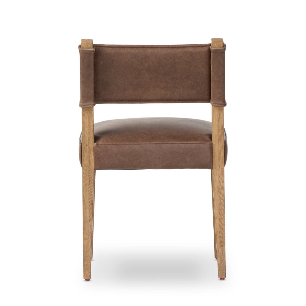 Ferris Dining Chair - Palermo Cigar Brown Leather Upholstered Seat - Elegant Modern Dining Room Furniture for Home & Restaurant Use