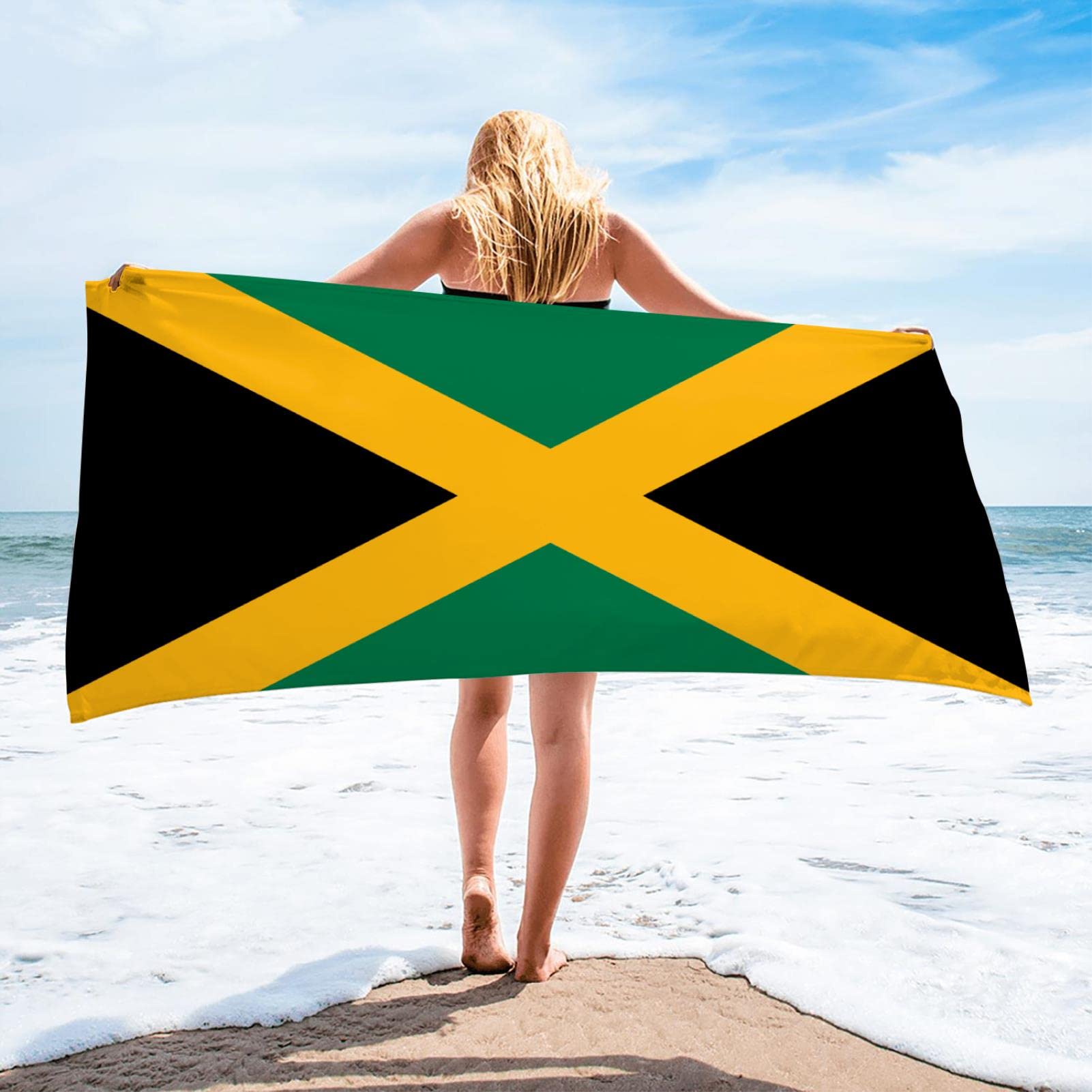 SWANOP Oversized Microfiber Beach Towel 33x52 Inch - Quick Dry, Sand-Free Jamaican Flag Design for Travel, Pool, Swimming, Bath & Yoga - Perfect for Men, Women & Kids at Beach, Vacation & Outdoor Activities