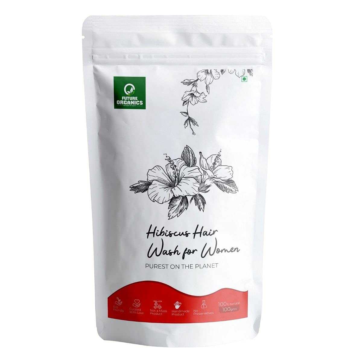 Future Organics Hibiscus Hair Wash Powder for Women - 100g Natural Herbal Shampoo for Hair Growth & Anti-Hair Loss - Sulfate-Free Ayurvedic Treatment for Stronger, Healthier Hair - Ideal for Daily Use & Scalp Care
