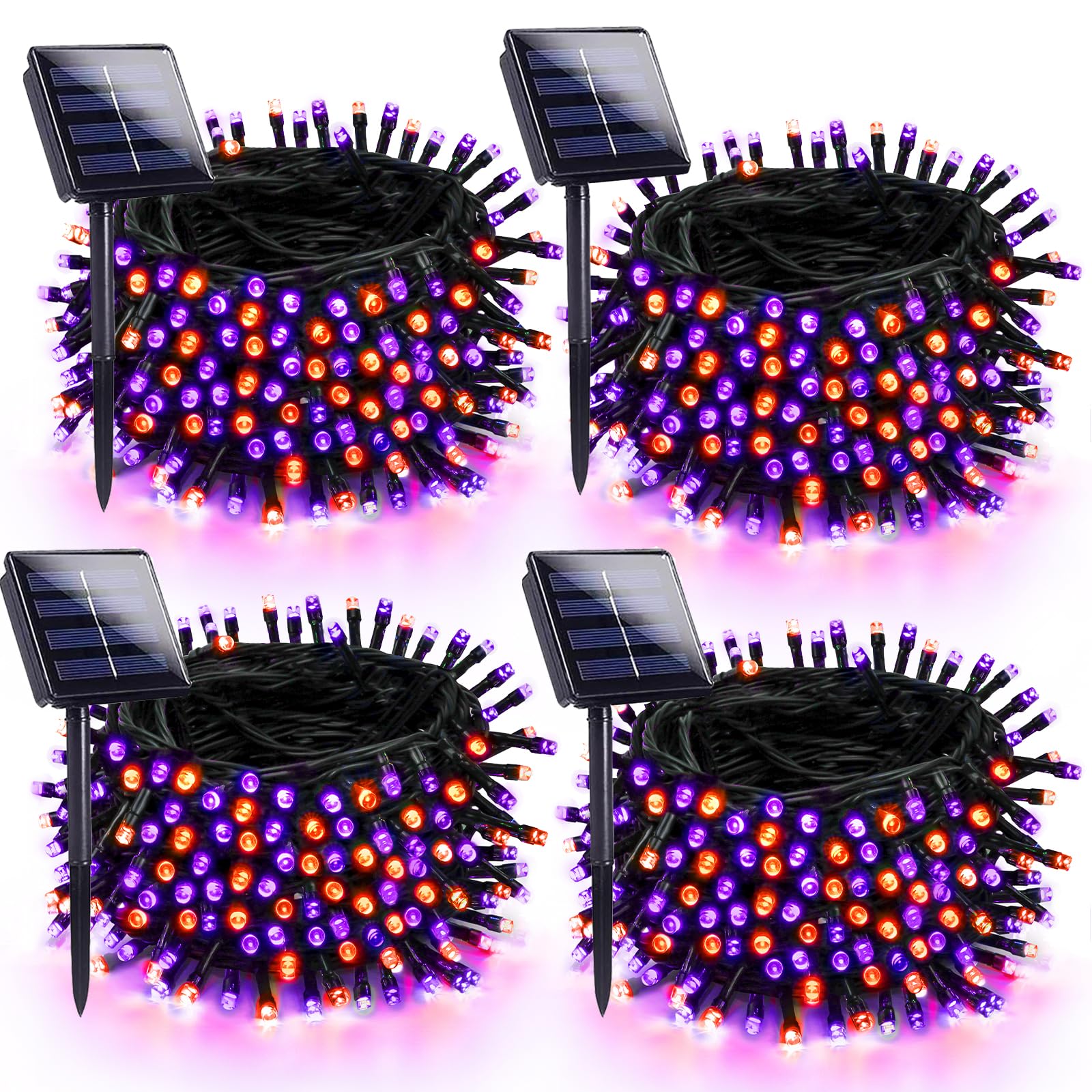 4 Pack Solar Halloween Lights Outdoor Waterproof - 180FT LED String Lights with Black Wire, 8 Modes Fairy Twinkle Lights for Garden, Tree, Bush, Horror Party Decor (Orange & Purple) | Perfect for Halloween Yard Decorations, Patio Lighting, and Spooky Outdoor Events