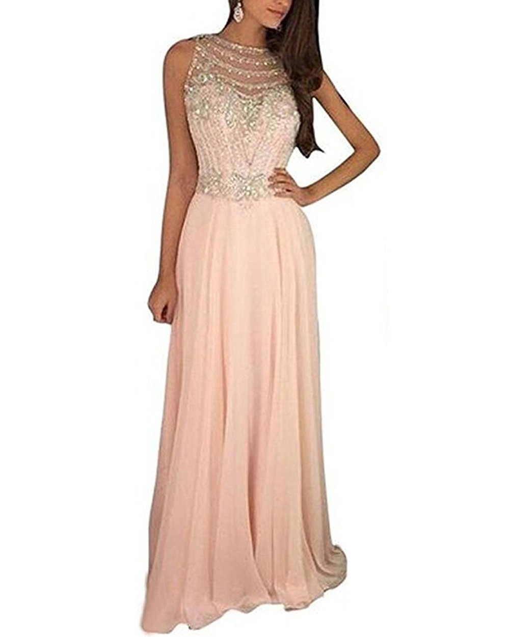 Elegant Beaded Chiffon Long Prom Dresses for Women - Formal Evening Gowns for Homecoming, Wedding, and Special Occasions