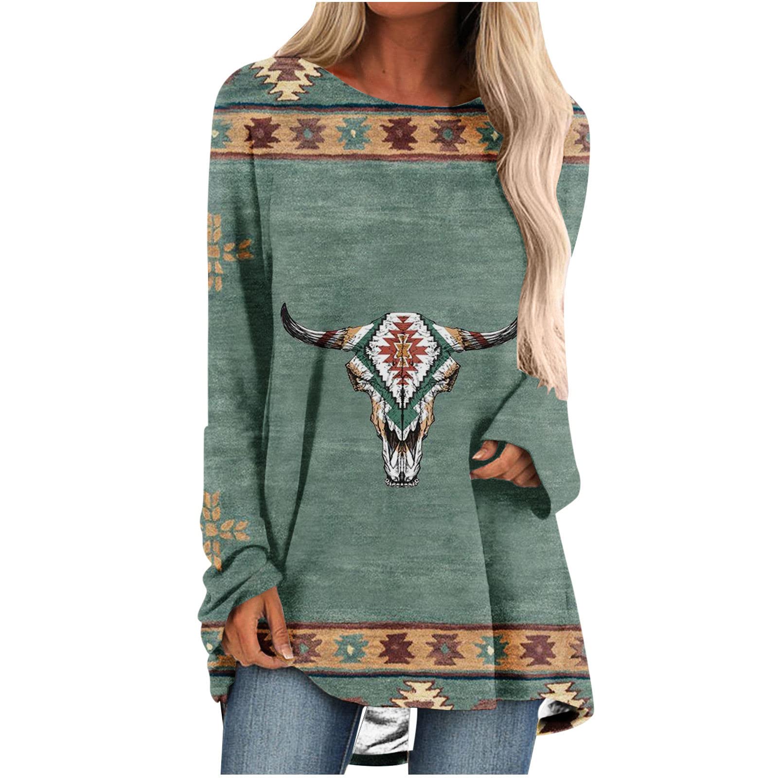 ylioge Women's Crewneck Loose Fit Casual Long Sleeve T-Shirt - Flowy Printed Blouse for Everyday Wear, Work & Weekend Outfits