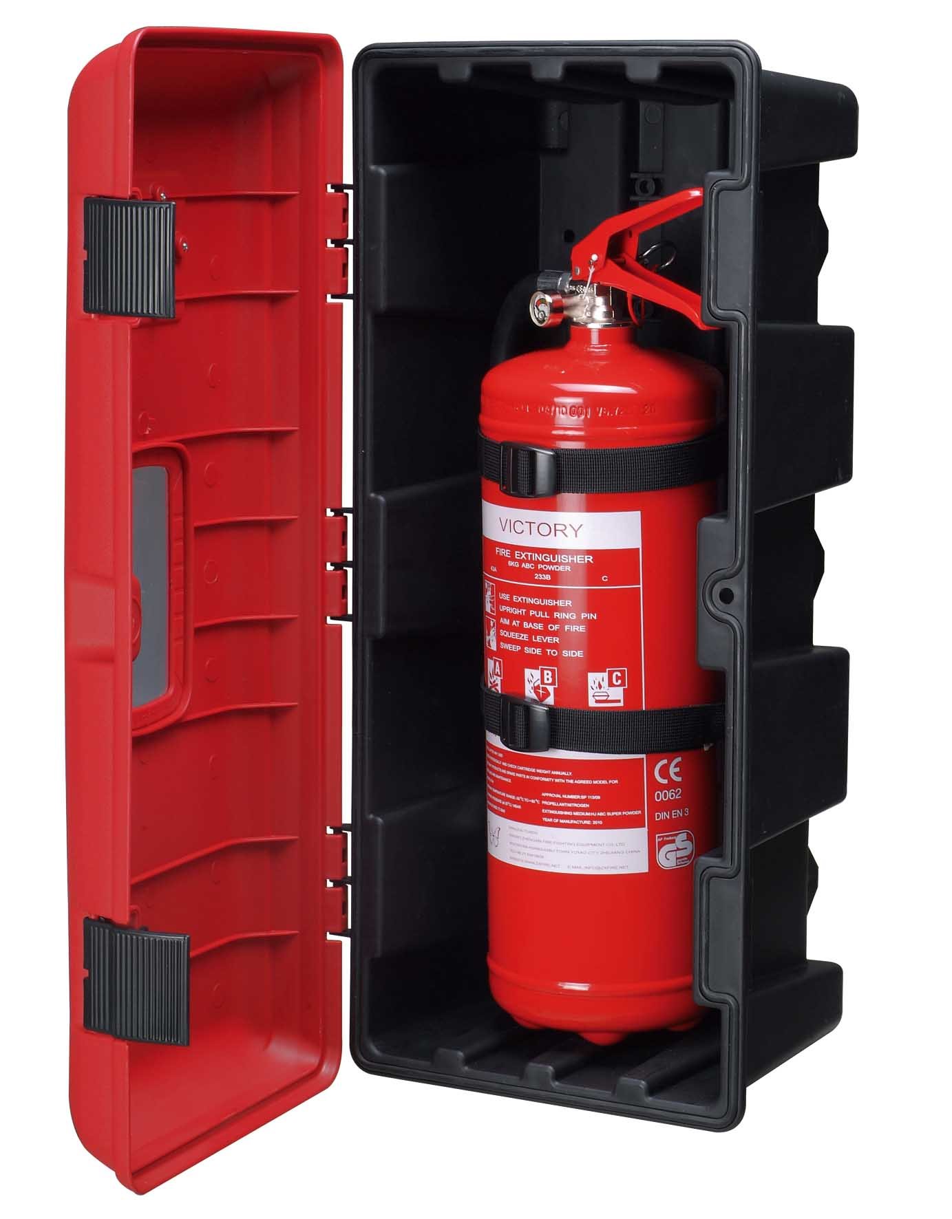 10 lb Victory Fire Extinguisher Cabinet with Red Plastic Cover - Wall Mounted Safety Storage for Home, Office & Garage Fire Protection
