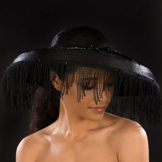 NA1060 Elegant Black Straw Funeral Hat for Women - Large Size | Perfect for Memorial Services, Church Events & Formal Occasions
