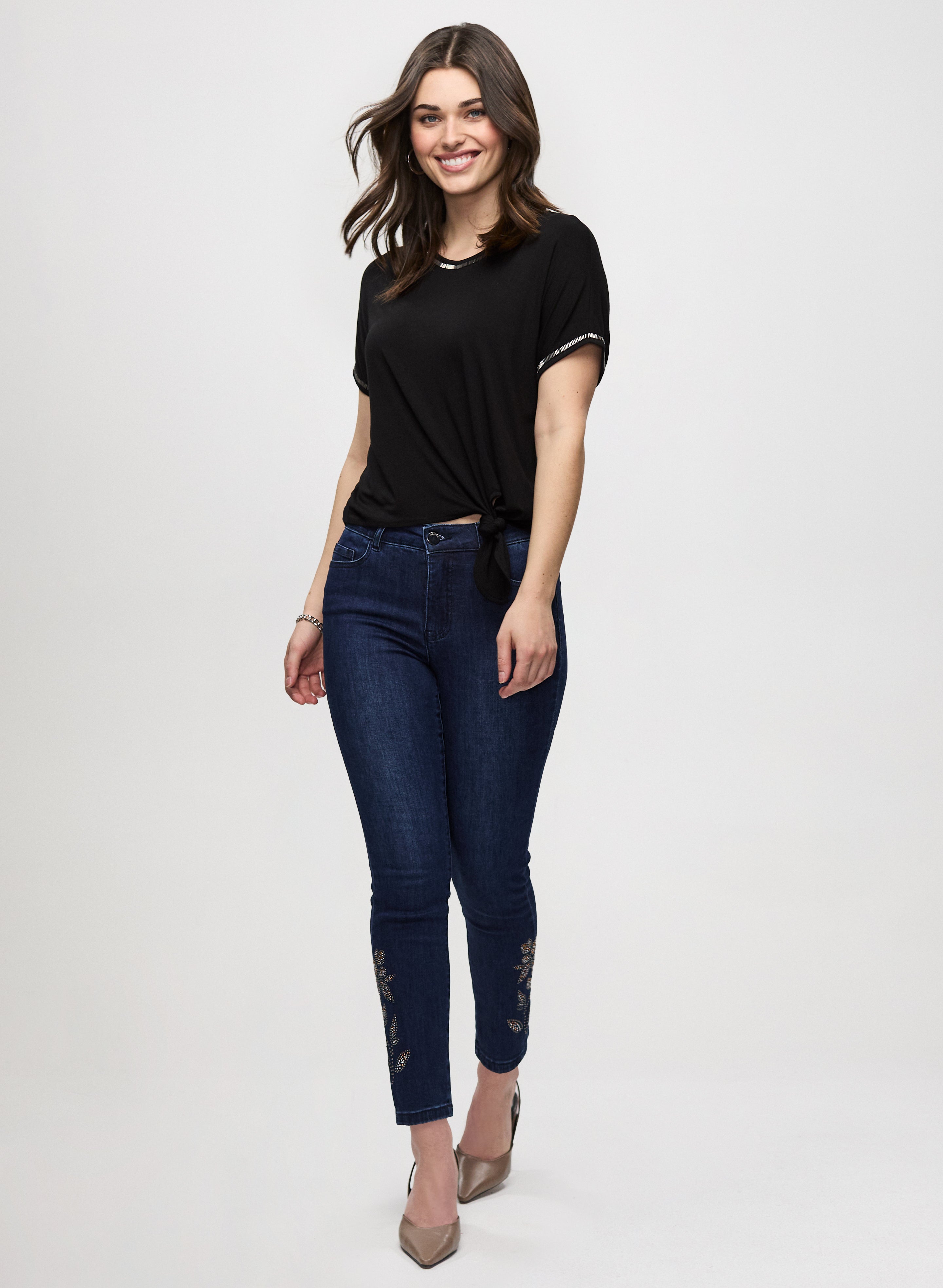 Black Pearl Trim T-Shirt for Petites | Stylish & Comfortable Women's Top | Perfect for Casual Wear & Everyday Outfits