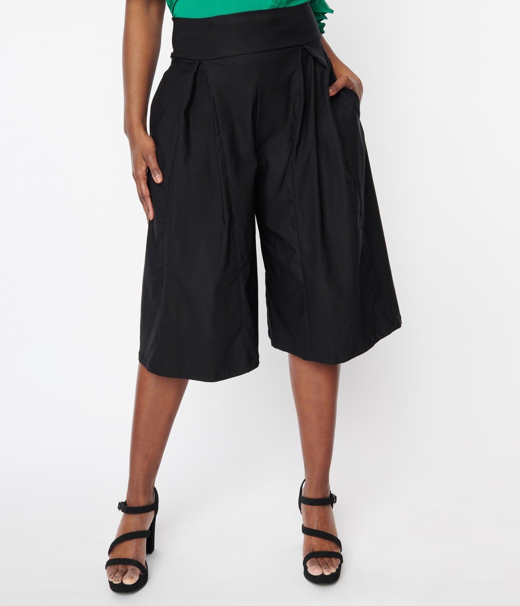 Stylish Black Wide Leg Abigail Culotte Pants for Women - Comfortable High Waisted Palazzo Trousers for Office, Travel & Casual Wear