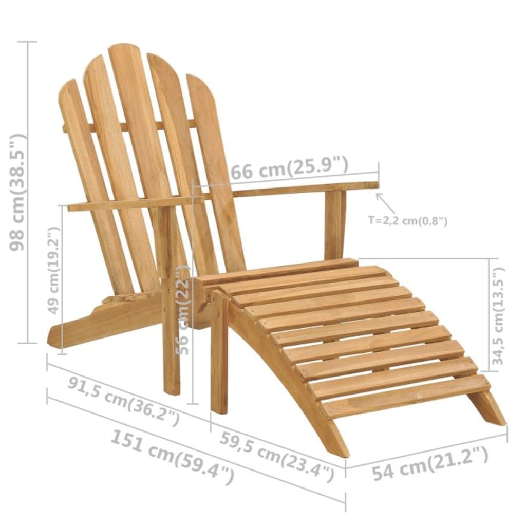 Premium Teak Wood Adirondack Chair with Footrest - Durable Outdoor & Indoor Lounge Chair for Patio, Garden, Dining Room & Living Room - Perfect for Relaxing, Entertaining & Sunbathing