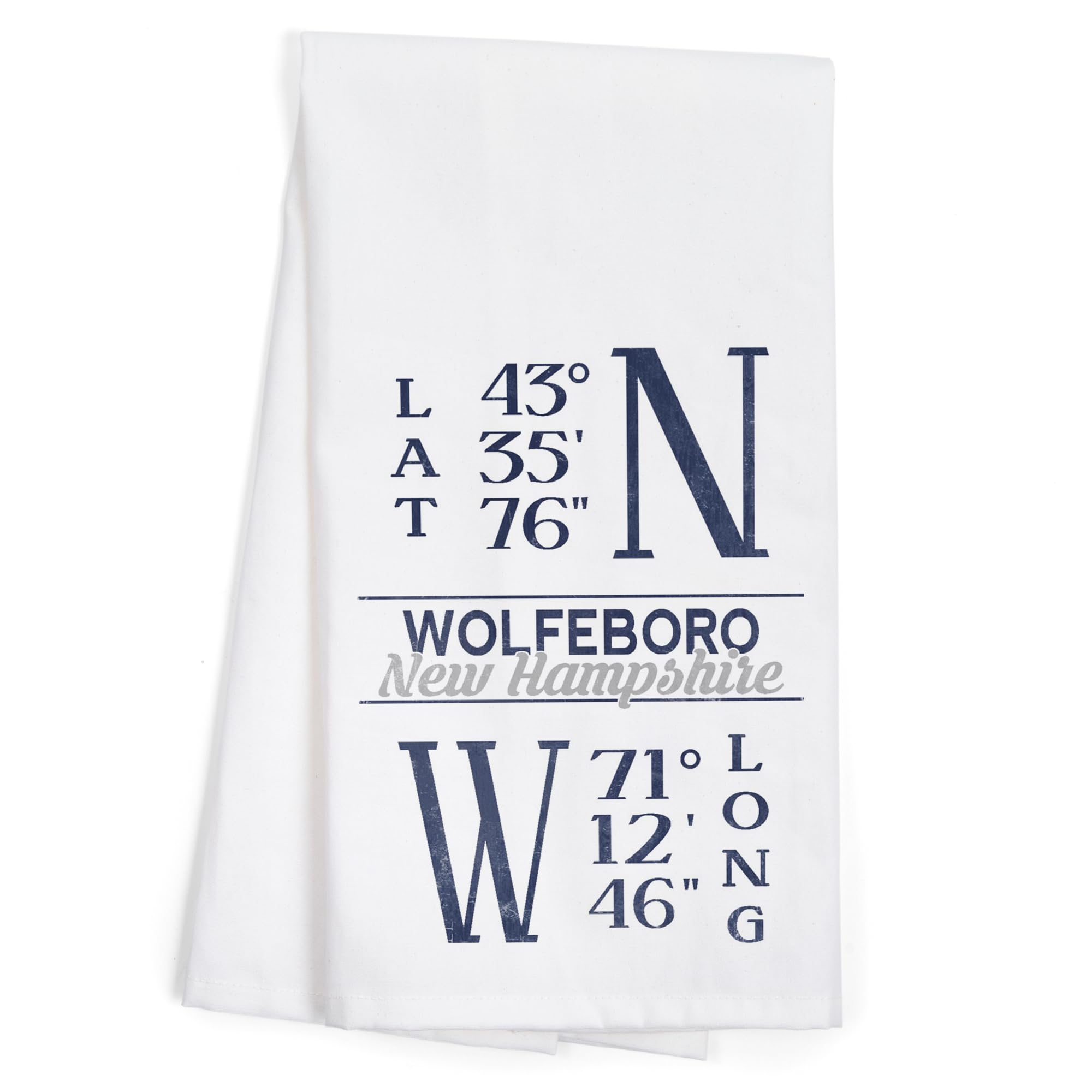 Lantern Press Wolfeboro New Hampshire Latitude Longitude 100% Cotton Tea Towel - Decorative Kitchen Hand Towel for Home Decor, Dish Drying & Gift Giving