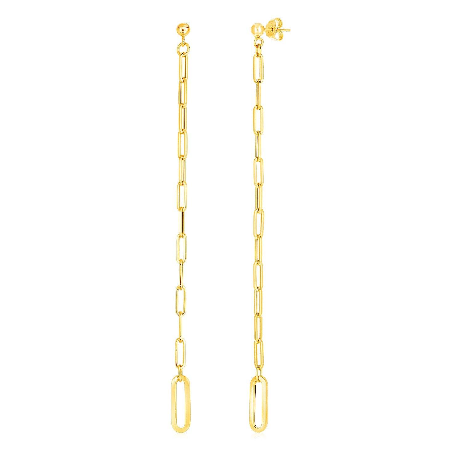 14K Yellow Gold Long Paperclip Chain Dangle Earrings for Women - Elegant Drop Earrings for Party, Wedding & Everyday Wear
