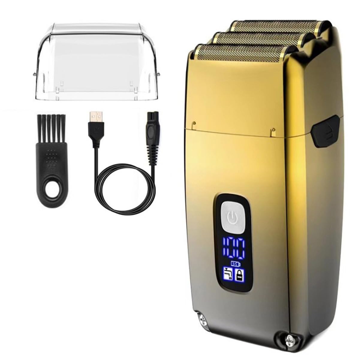 Premium Rechargeable Electric Razor for Men - 3-Blade Wet/Dry Shaver with Powerful Motor for Beard & Head Shaving - Golden Box (Ideal for Travel, Gym & Daily Grooming)