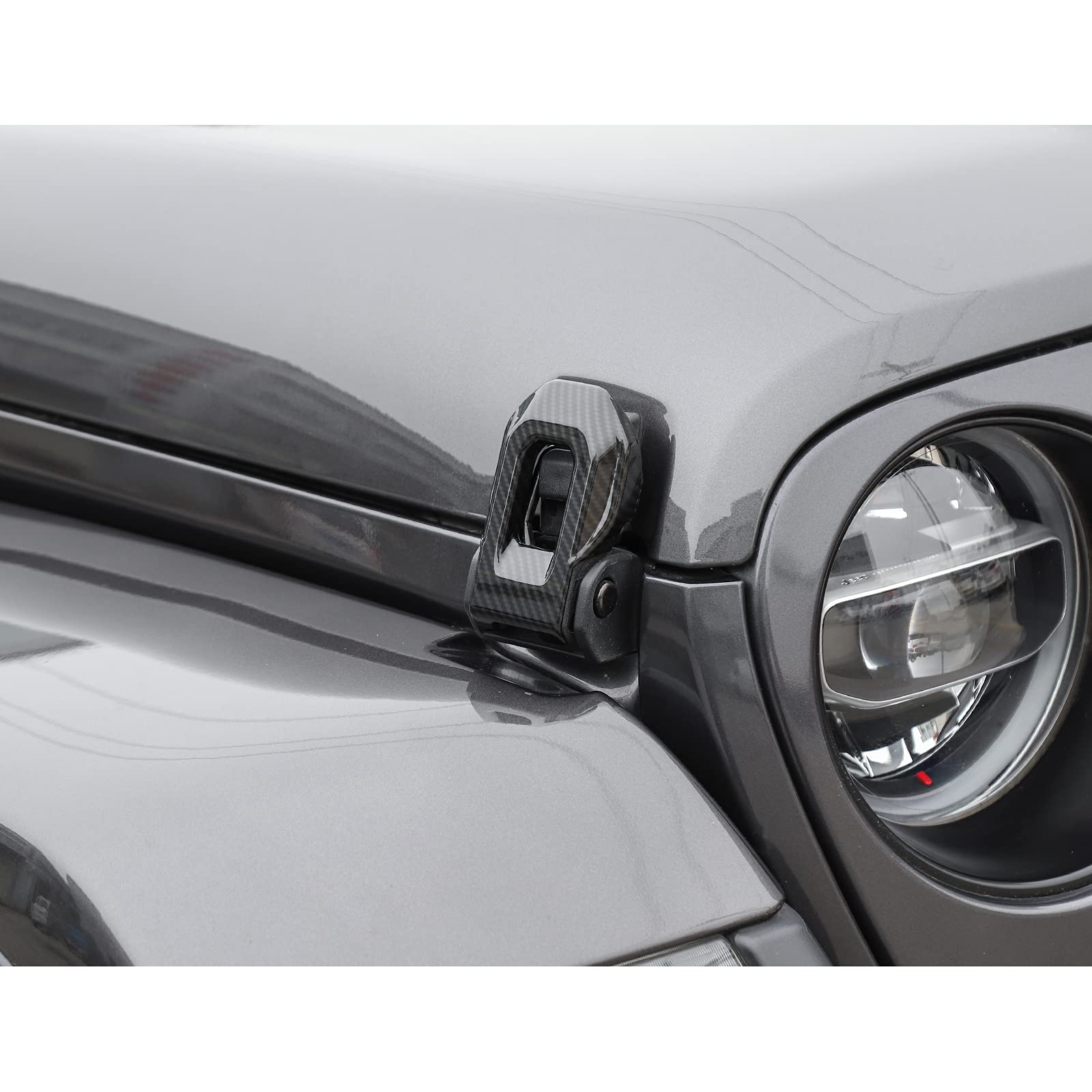 CheroCar Carbon Fiber Hood Lock Latches Cover for 2018-2021 Jeep Wrangler JL JLU & 2020-2021 Gladiator JT - Durable Exterior Accessories & Decorative Stickers for Off-Road Adventure & Car Customization