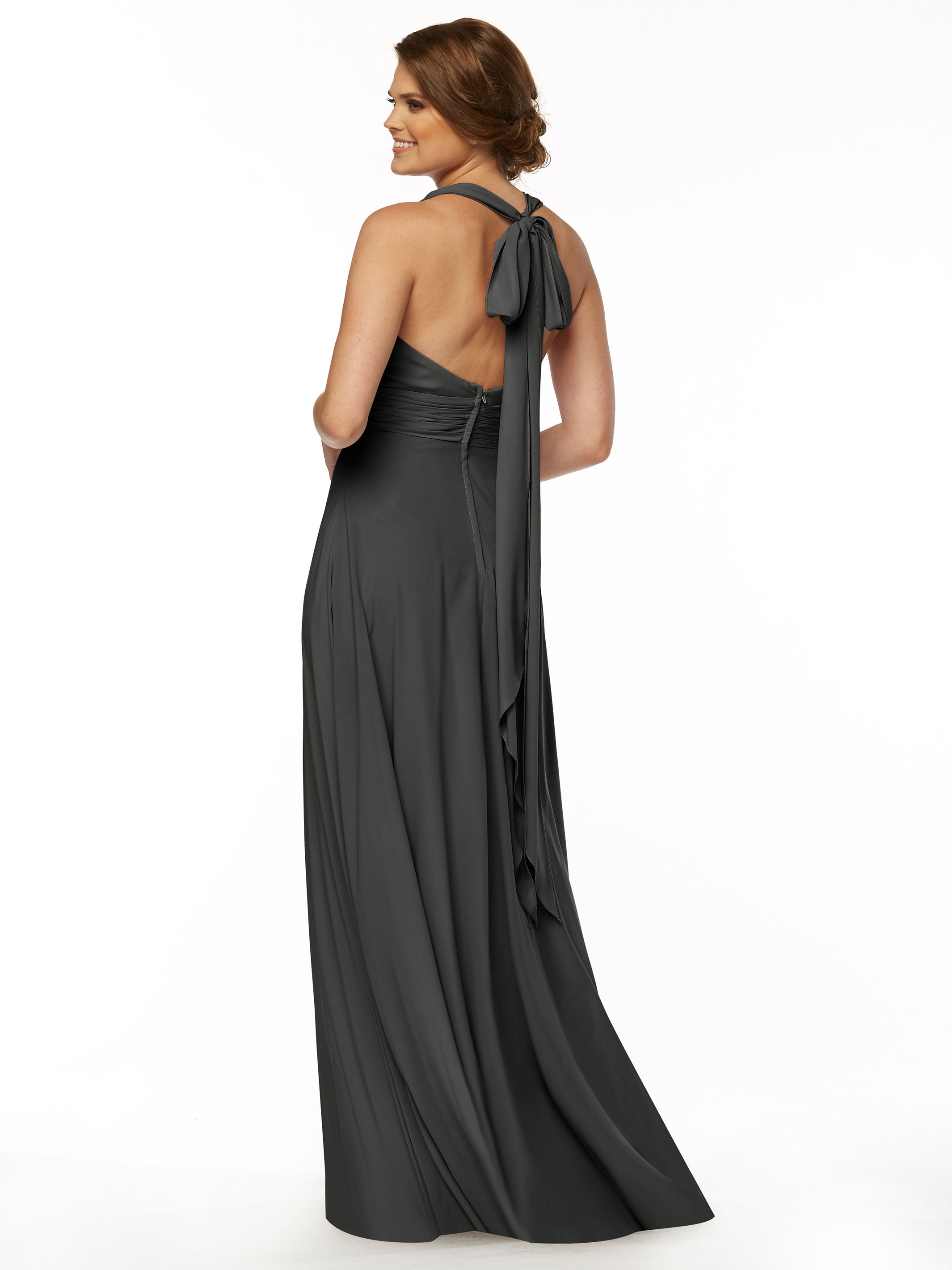 Elegant A-Line Stretch Chiffon Bridesmaid Dress with Halter V-Neck - Perfect for Weddings, Formal Events & Special Occasions