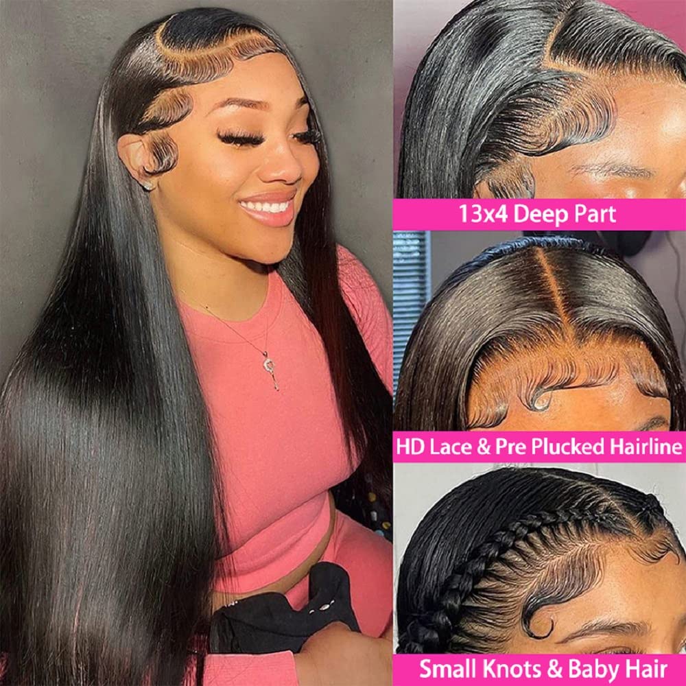 30 Inch Straight Lace Front Wigs Human Hair - Pre Plucked 13x4 HD Transparent Lace - 180% Density Glueless Brazilian Virgin Hair Wigs for Black Women - Perfect for Daily Wear, Cosplay & Special Occasions