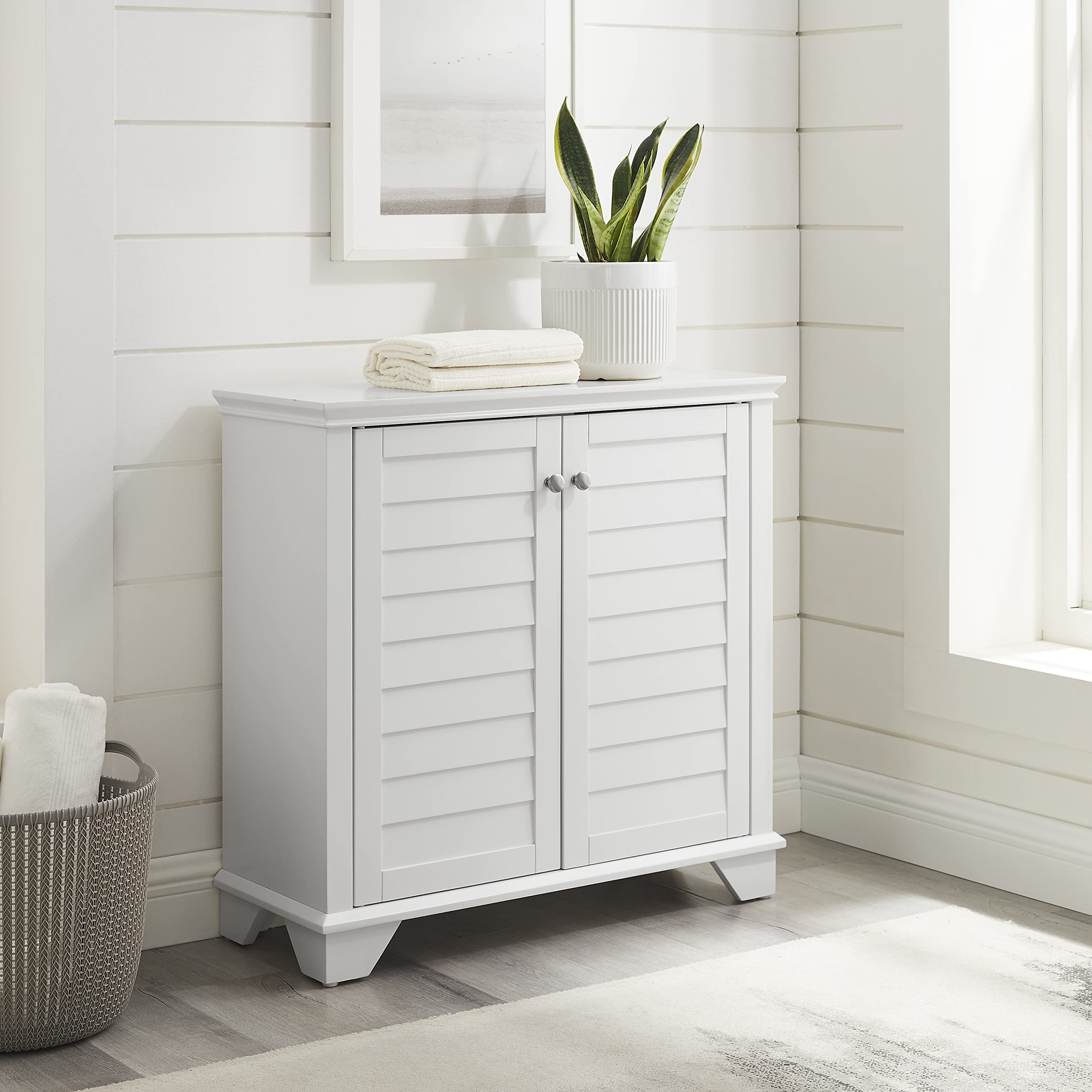 Crosley Lydia White Accent Storage Cabinet - Kitchen Buffet, Living Room Bar, Entryway Organizer | Stylish Home Decor for Dining & Entertainment Spaces