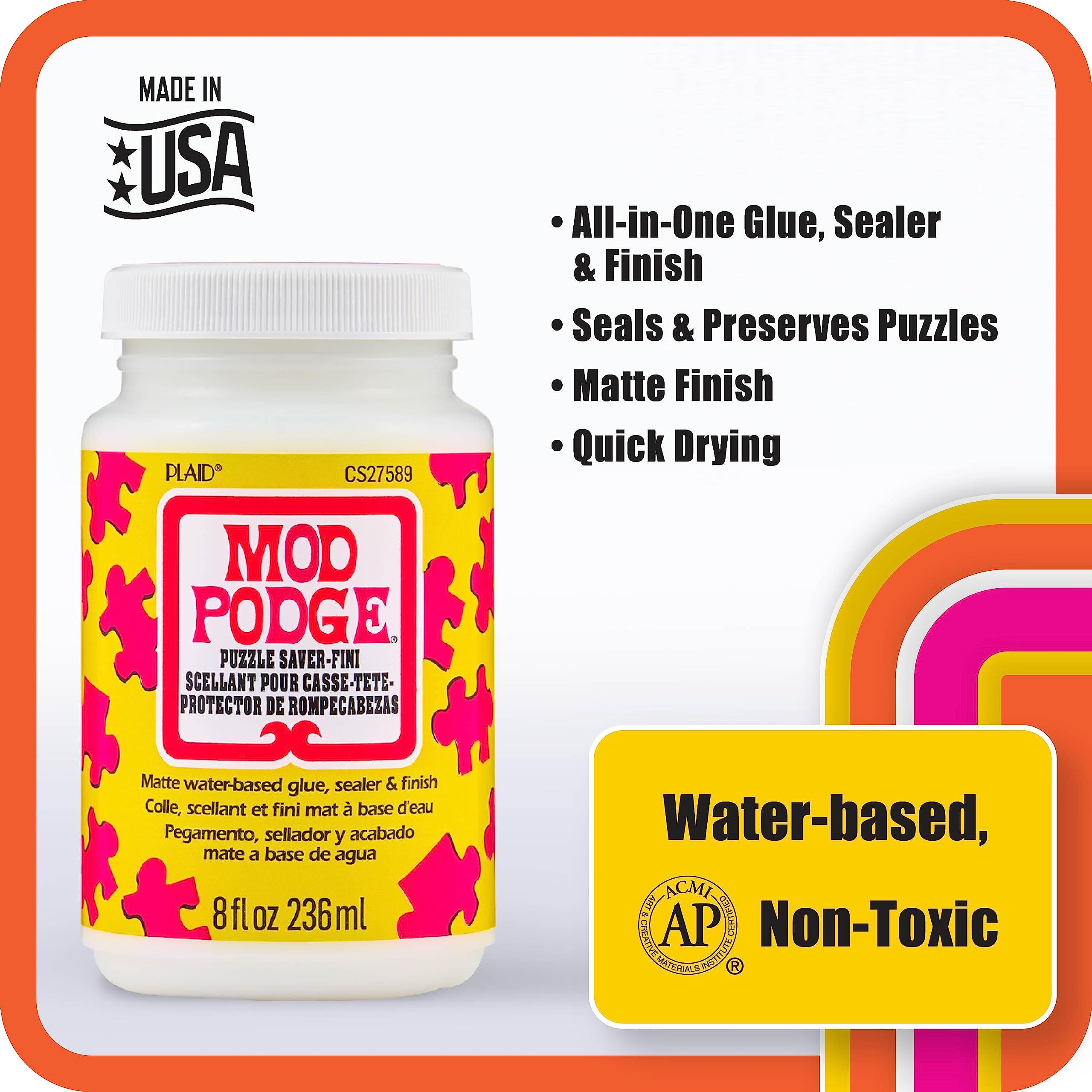 Mod Podge Puzzle Saver - 8 fl oz Premium Matte All-in-One Glue, Sealer & Finish (CS27589) | Clear Adhesive for DIY Crafts, Scrapbooking & Puzzle Preservation