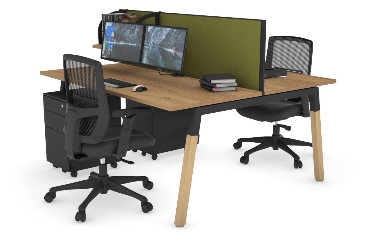 Quadro A Legs 2-Person Office Workstation with Wood Legs & Cross Beam [1600L x 700W] - Perfect for Shared Workspaces & Home Offices