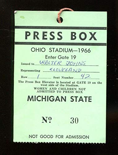 1966 Ohio State vs Michigan State National Championship Press Pass Ticket #25312 - Rare Collectible for Sports Memorabilia & Vintage Ticket Enthusiasts