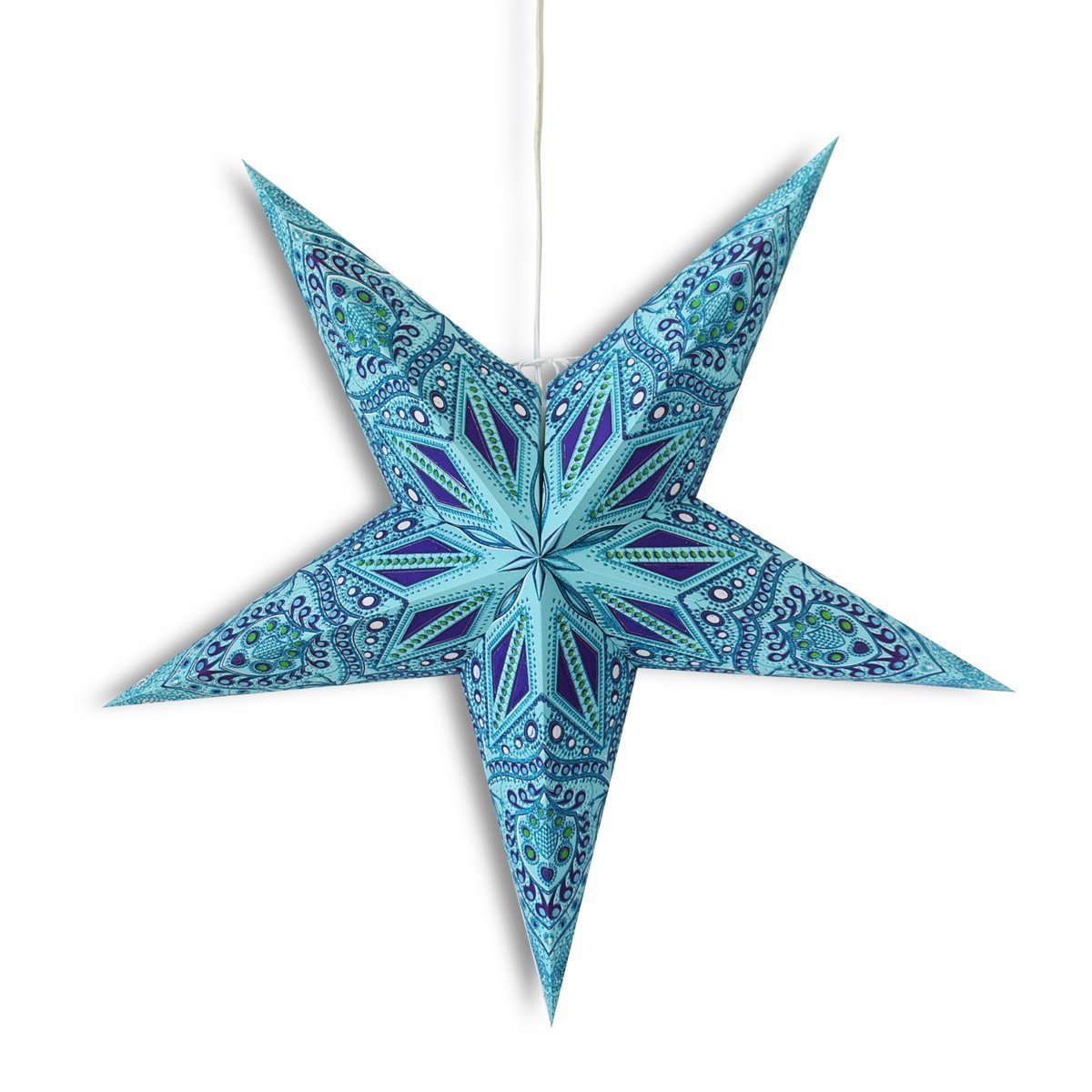 24 Pack Turquoise Crystal Glitter Paper Star Lanterns - Hanging Wedding, Party & Home Decorations for Indoor/Outdoor Events, Baby Showers & Festive Celebrations