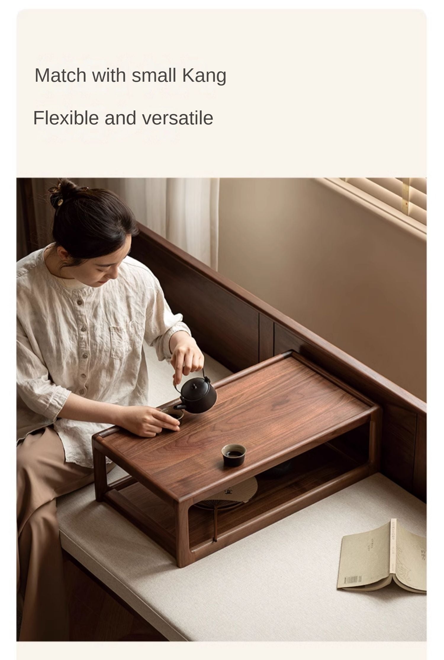 Premium Solid Wood Bed Frame - Black Walnut & Oak - Modern Chinese Style Bedroom Furniture for Master Bedroom or Guest Room